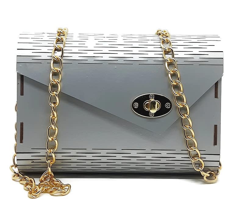 Trend Overseas Women's Clutch Handcrafted Wooden Light Weight Unique Purse Sling Bag (Silver)