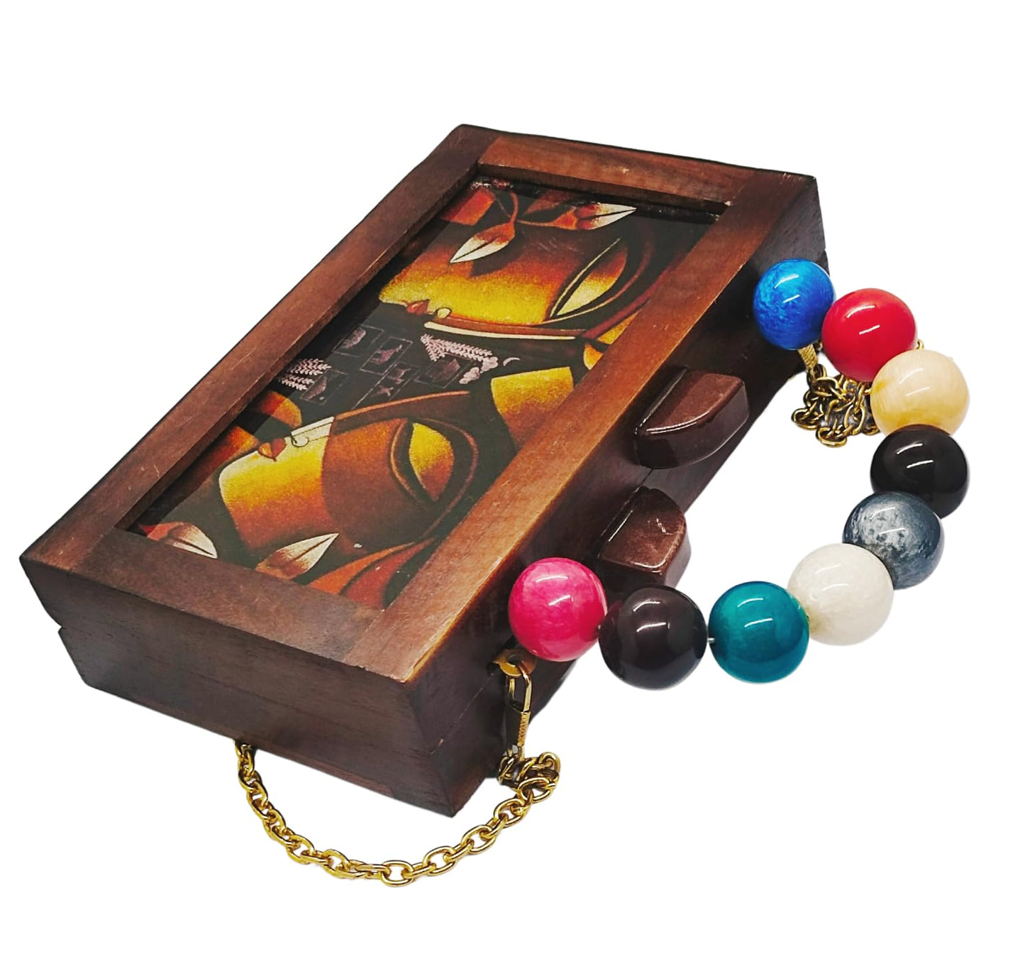 Trend Overseas Women's Wooden Printed Rectangle Ethnic Clutch Bag/Bridal Purse/Handle Clutch