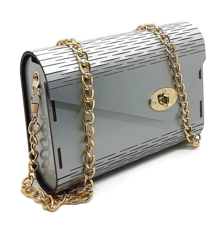 Trend Overseas Women's Clutch Handcrafted Wooden Light Weight Unique Purse Sling Bag (Silver)