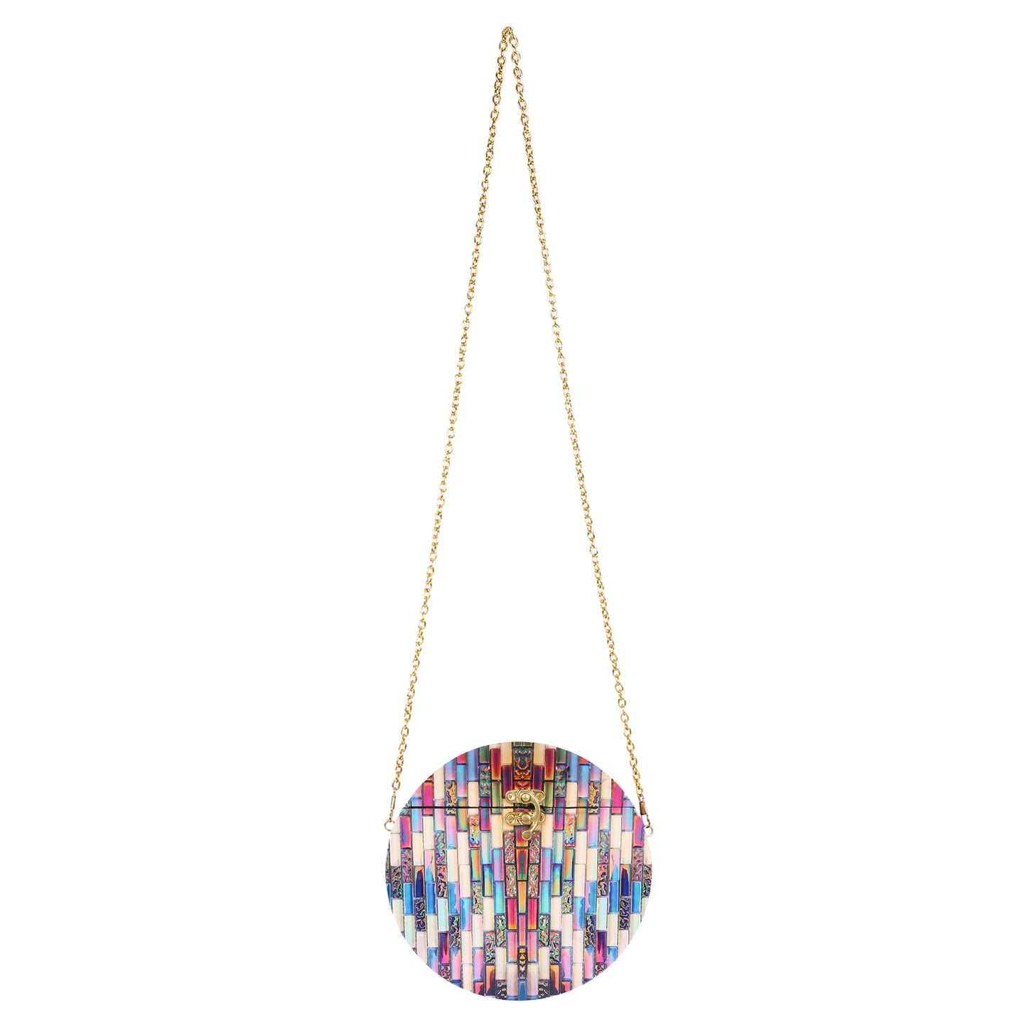 Trend Overseas Women's Wooden Printed Round Ethnic Clutch Bag/Bridal Purse/Handbag_Crossbody Sling Bags for Party