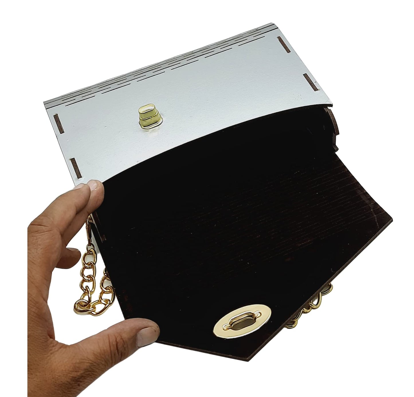 Trend Overseas Women's Clutch Handcrafted Wooden Light Weight Unique Purse Sling Bag (Silver)