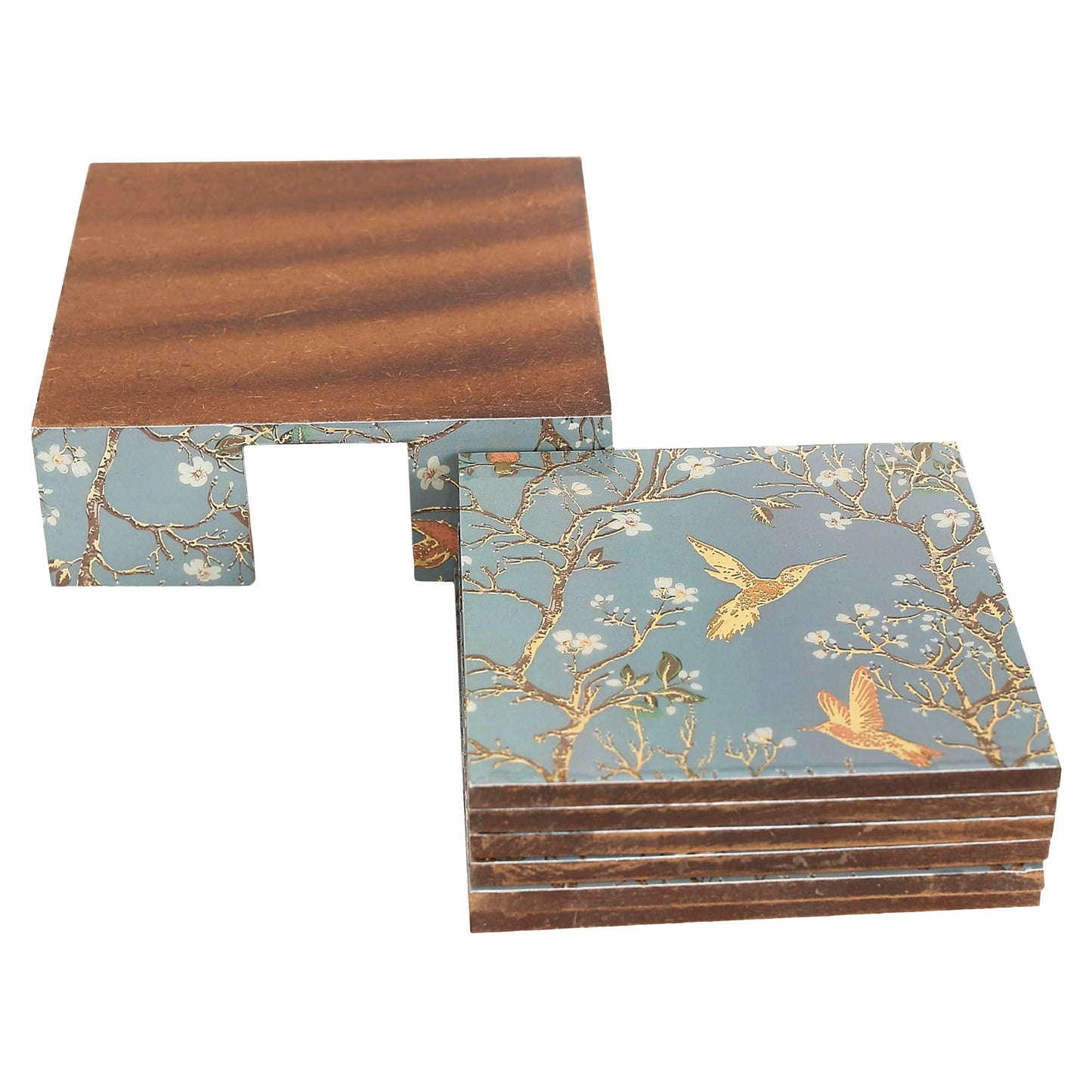 Trend Overseas Drink Coaster Set of 6 - Printed MDF Coasters for Table with Special Enamel Coating and 3D Gold Foil Work for Home and Dining Room Décor