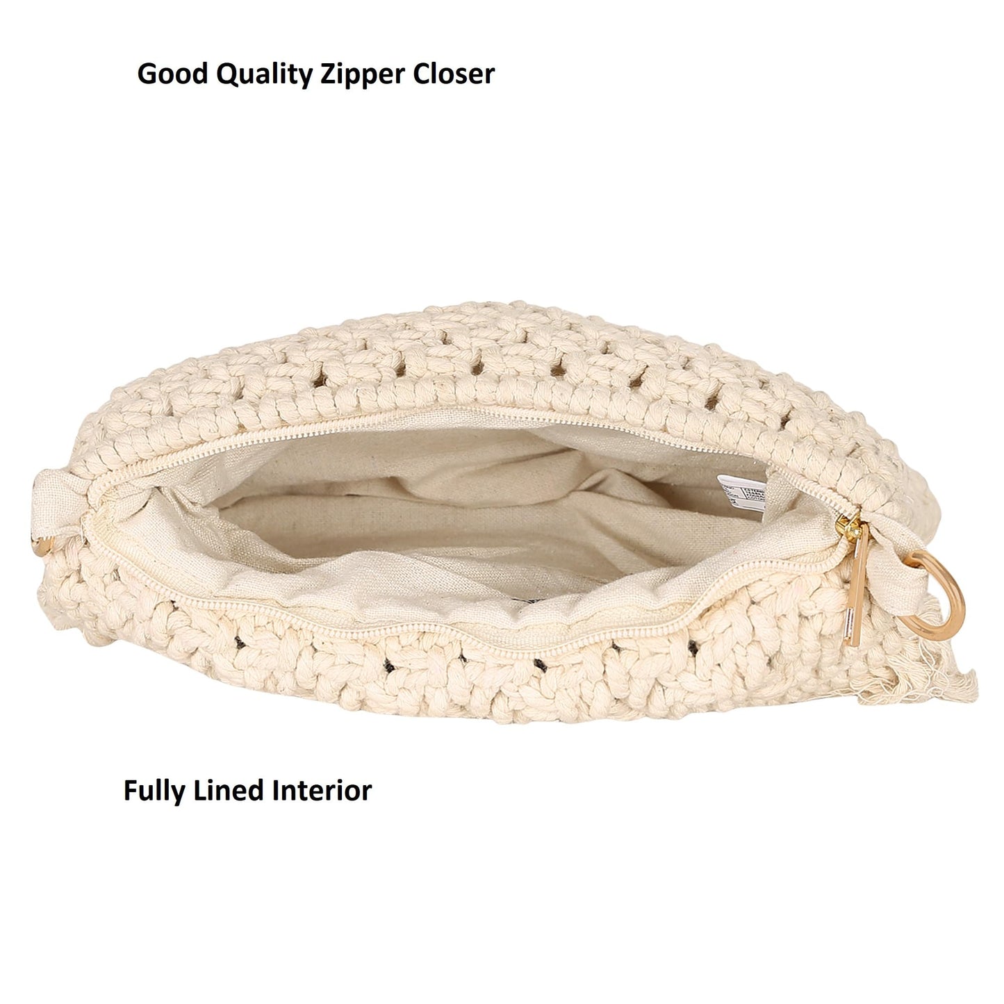 Trend Overseas Handwoven Ivory (Off-White) Crochet Craft Macrame Bag Multi-Purpose Summer Tote Handbag