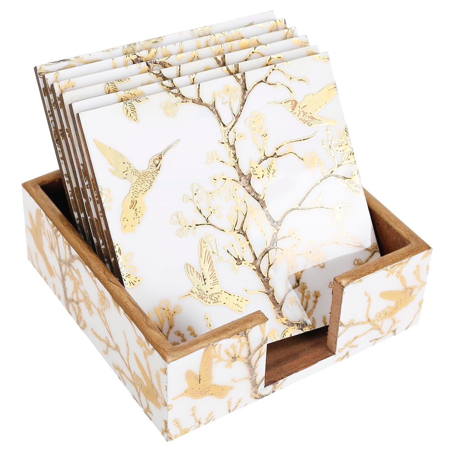 Trend Overseas Drink Coaster Set of 6 - Printed MDF Coasters for Table with Special Enamel Coating and 3D Gold Foil Work for Home and Dining Room Décor