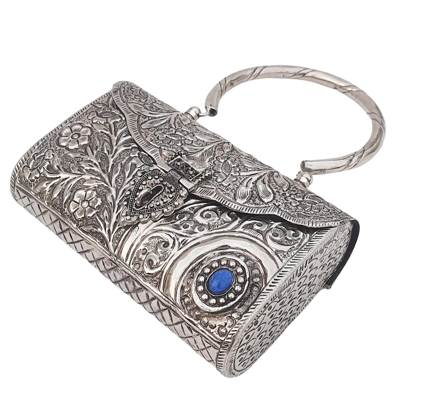 Trend Overseas Ethnic Women Silver Brass Metal Bridal bag Handle Clutch Sling Bag