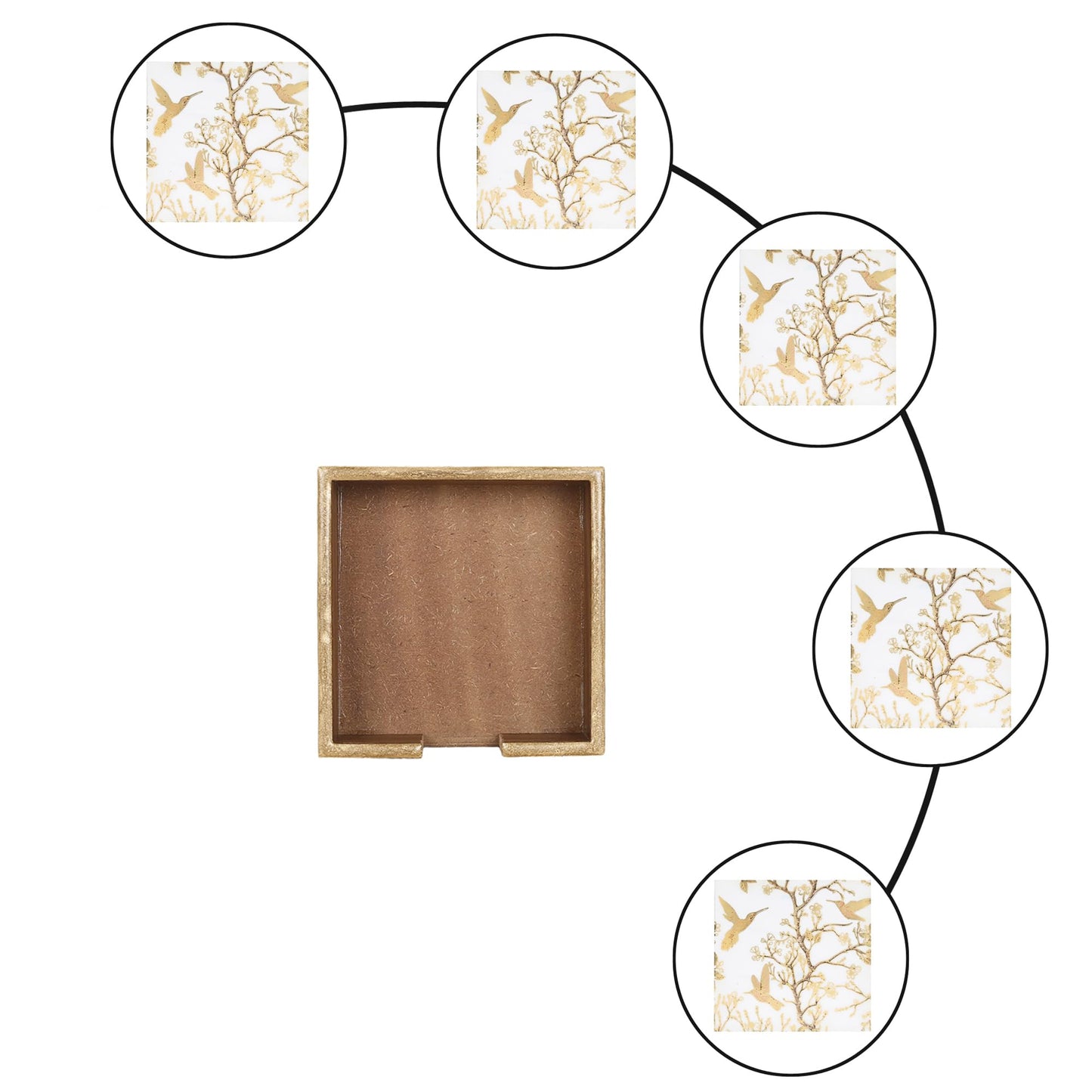 Trend Overseas Drink Coaster Set of 6 - Printed MDF Coasters for Table with Special Enamel Coating and 3D Gold Foil Work for Home and Dining Room Décor
