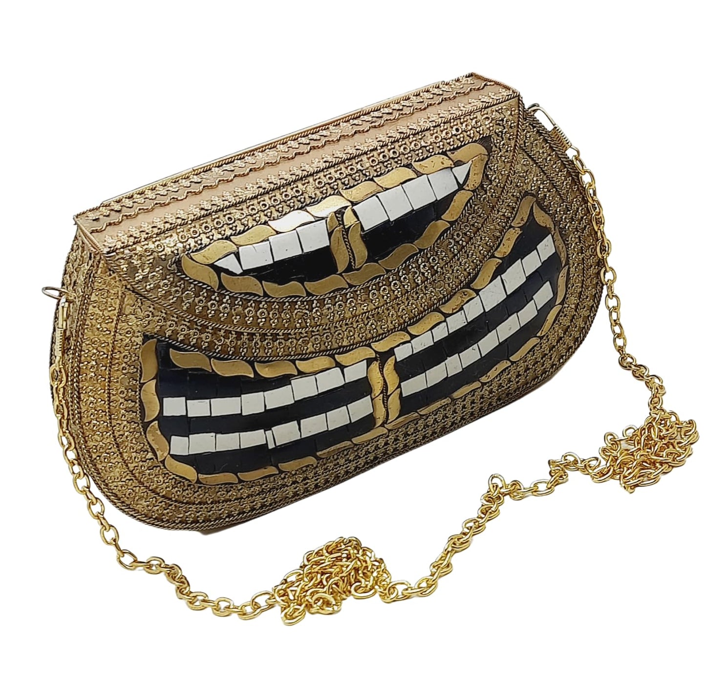 Trend Overseas Handmade Antique Stone Bag Ethnic Clutch - Metal Bag Perfect for Parties, Fits All Cellphone Models