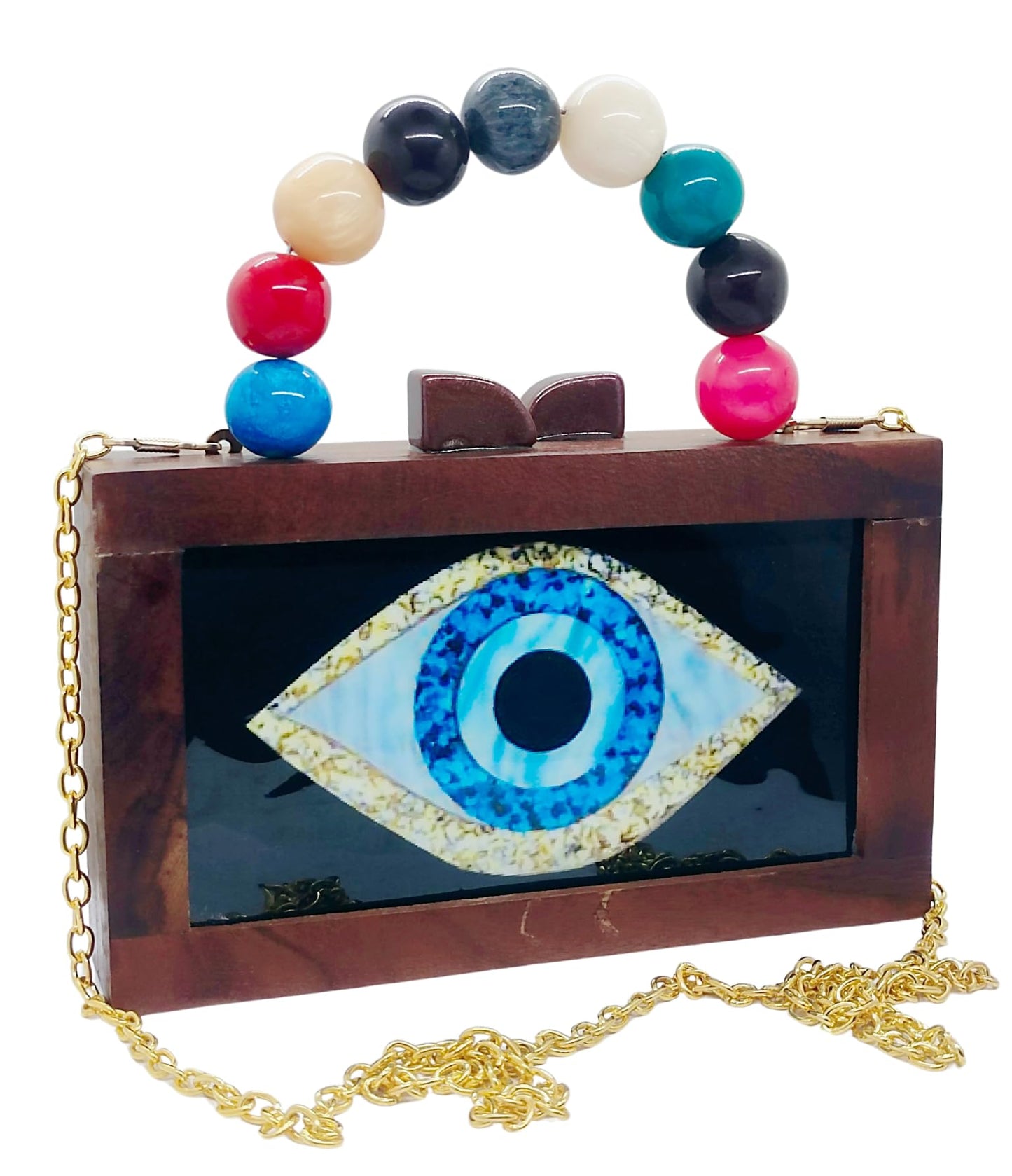 Trend Overseas Women's Wooden Printed Rectangle Ethnic Clutch Bag/Bridal Purse/Handle Clutch