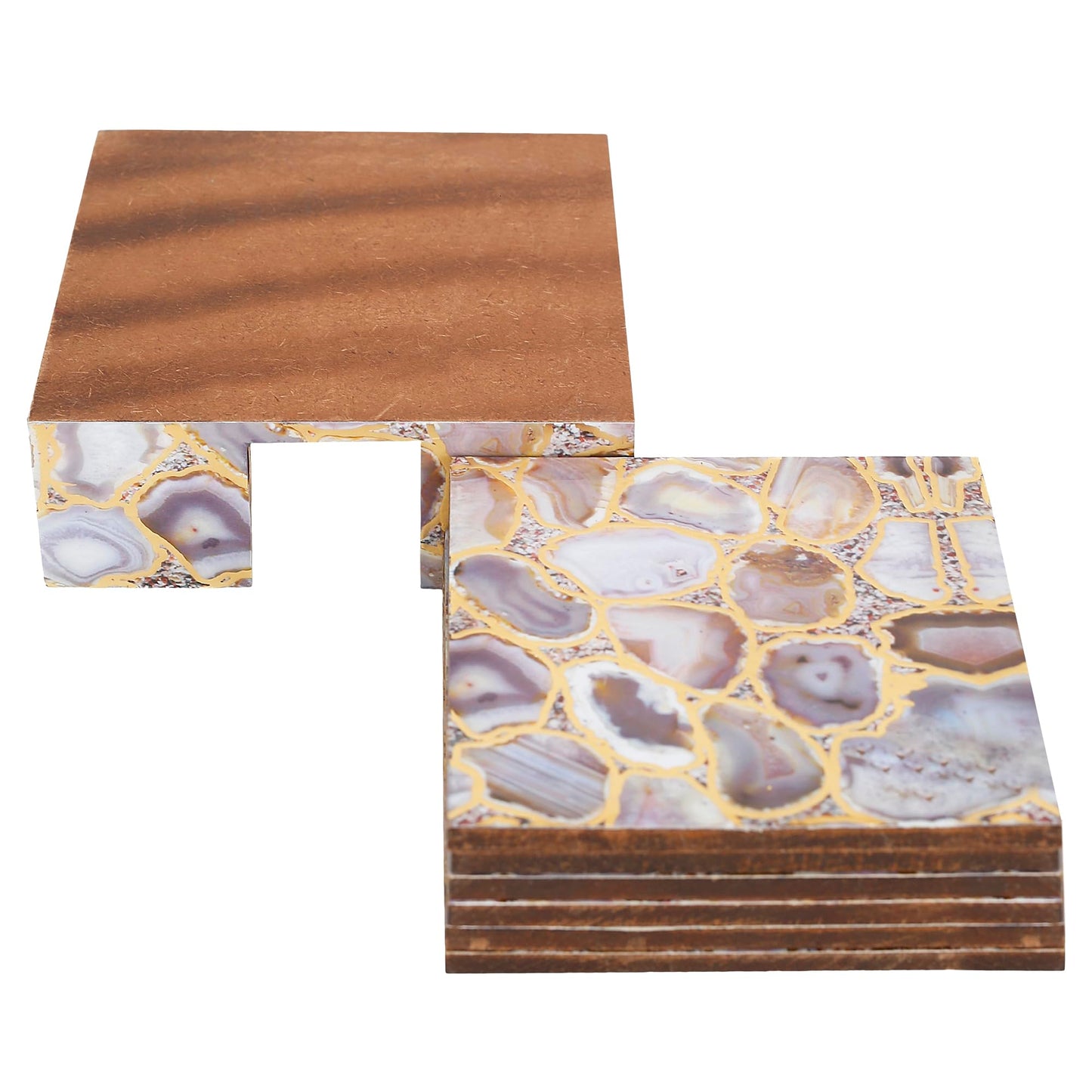 Trend Overseas Drink Coaster Set of 6 - Printed MDF Coasters for Table with Special Enamel Coating and 3D Gold Foil Work for Home and Dining Room Décor