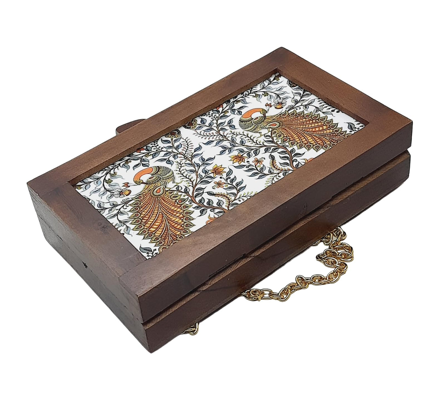 Trend Overseas Women's Wooden Printed Ethnic Clutch Bag/Bridal Purse/Handbag_Crossbody Sling Bags Detachable Chain for Bridal,