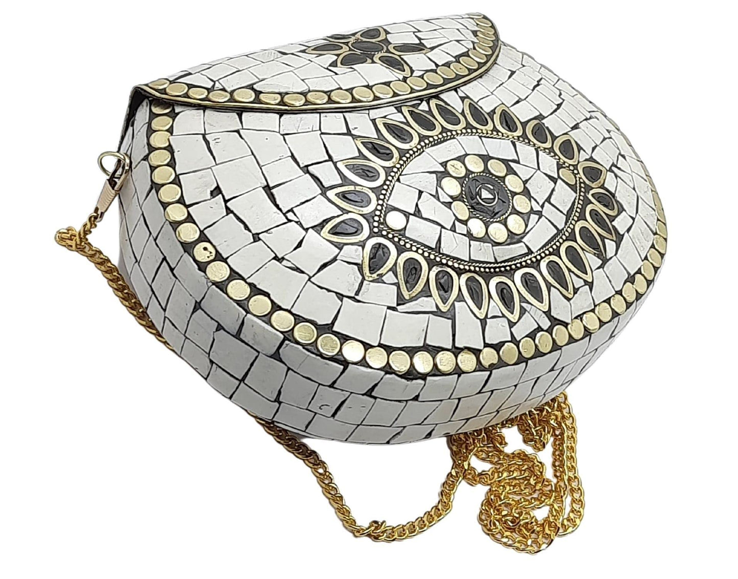 Trend Overseas Ethnic Antique Indian Handmade Mosaic Stone Chip Bag Bridal Clutch
