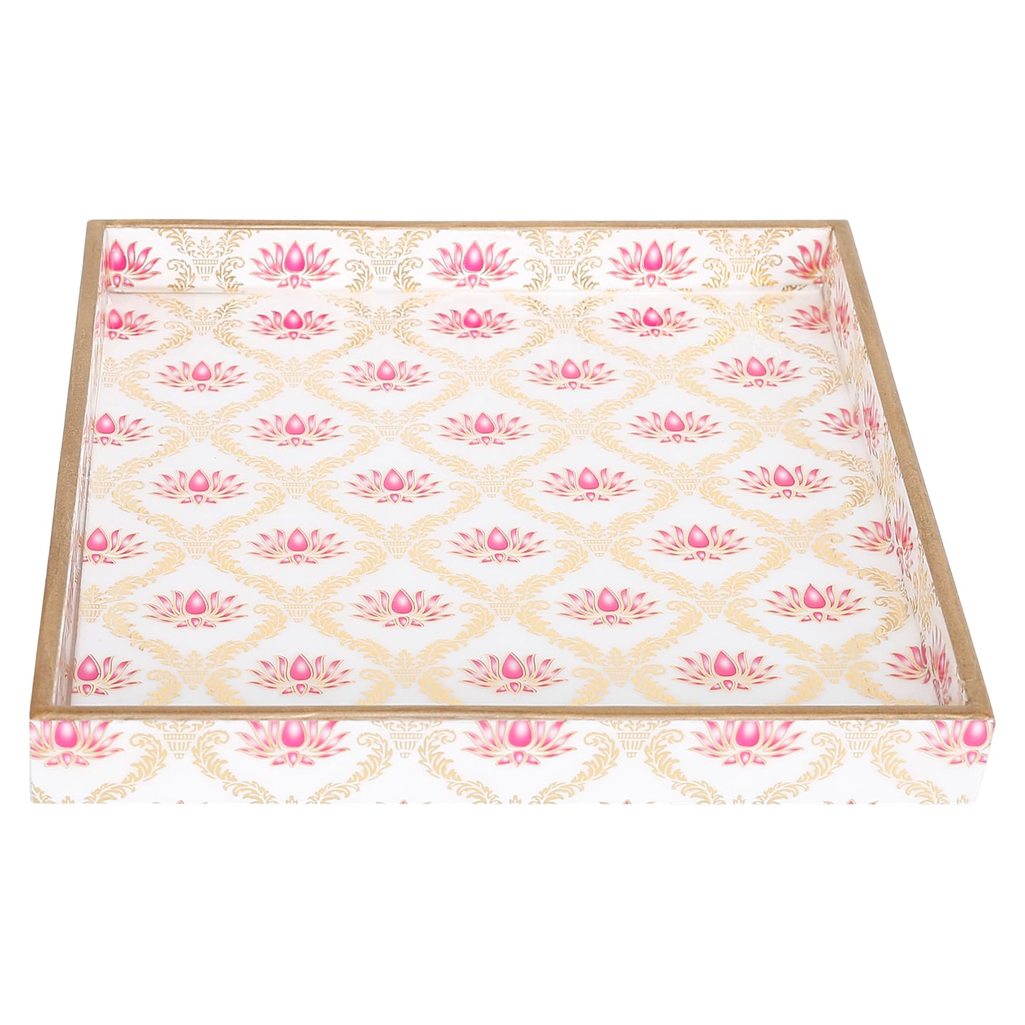 Trend Overseas Designer MDF Wooden Serving Trays Set - Special Enamel Coating, 3D Gold Foil Work, Perfect Size