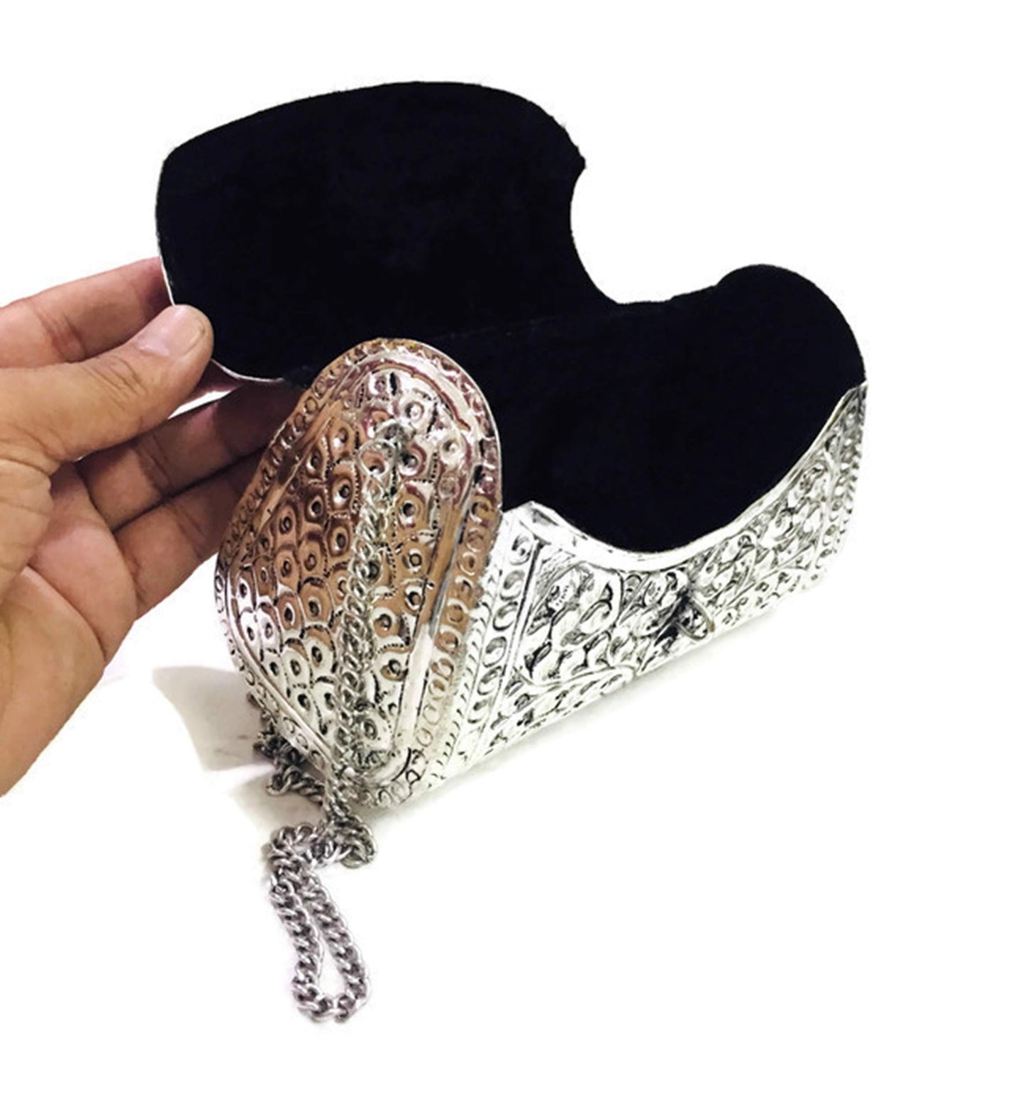 Trend Overseas women gift bridal bag Silver Brass Metal Clutch Sling Bag Indian Ethnic Antique clutch