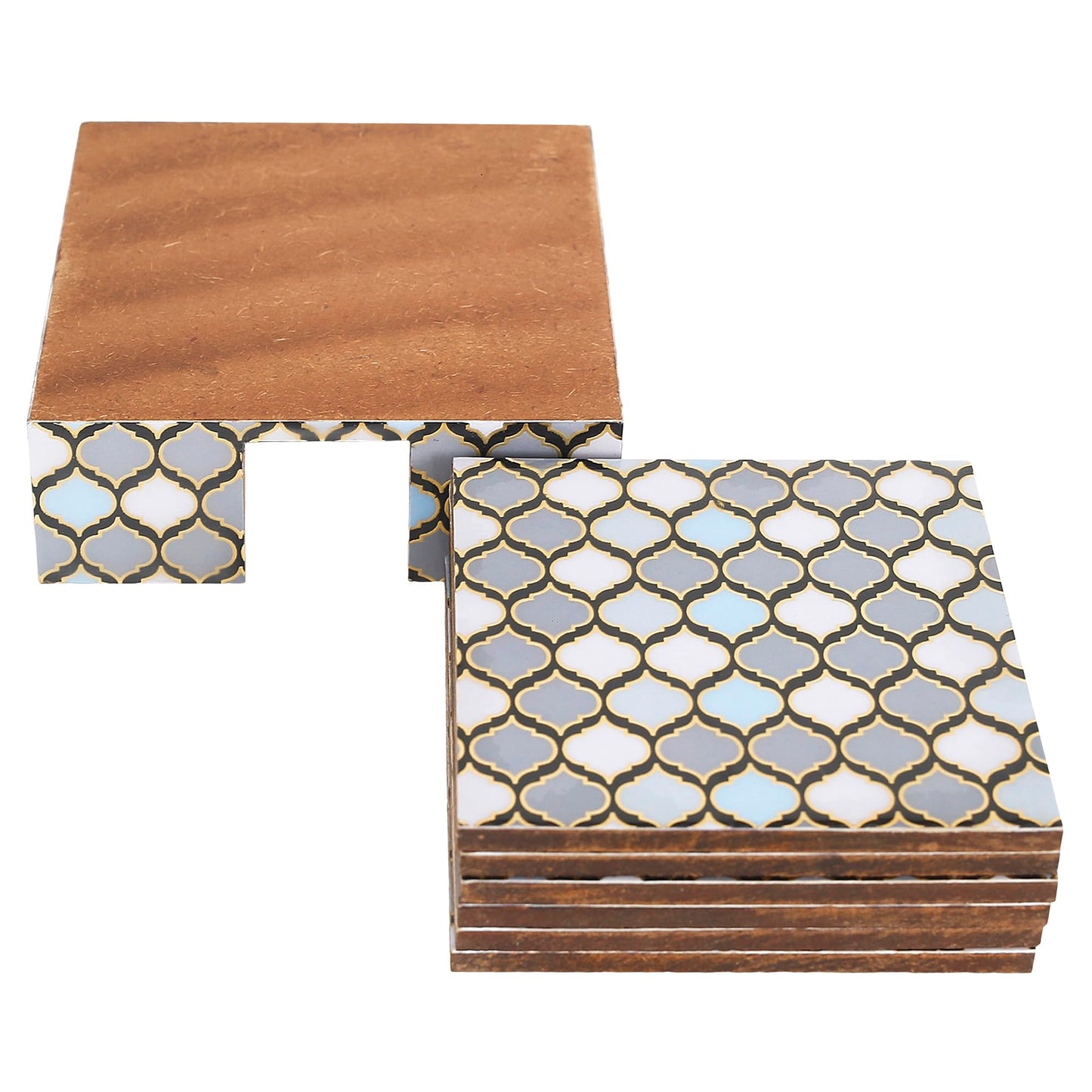 Trend Overseas Drink Coaster Set of 6 - Printed MDF Coasters for Table with Special Enamel Coating and 3D Gold Foil Work for Home and Dining Room Décor