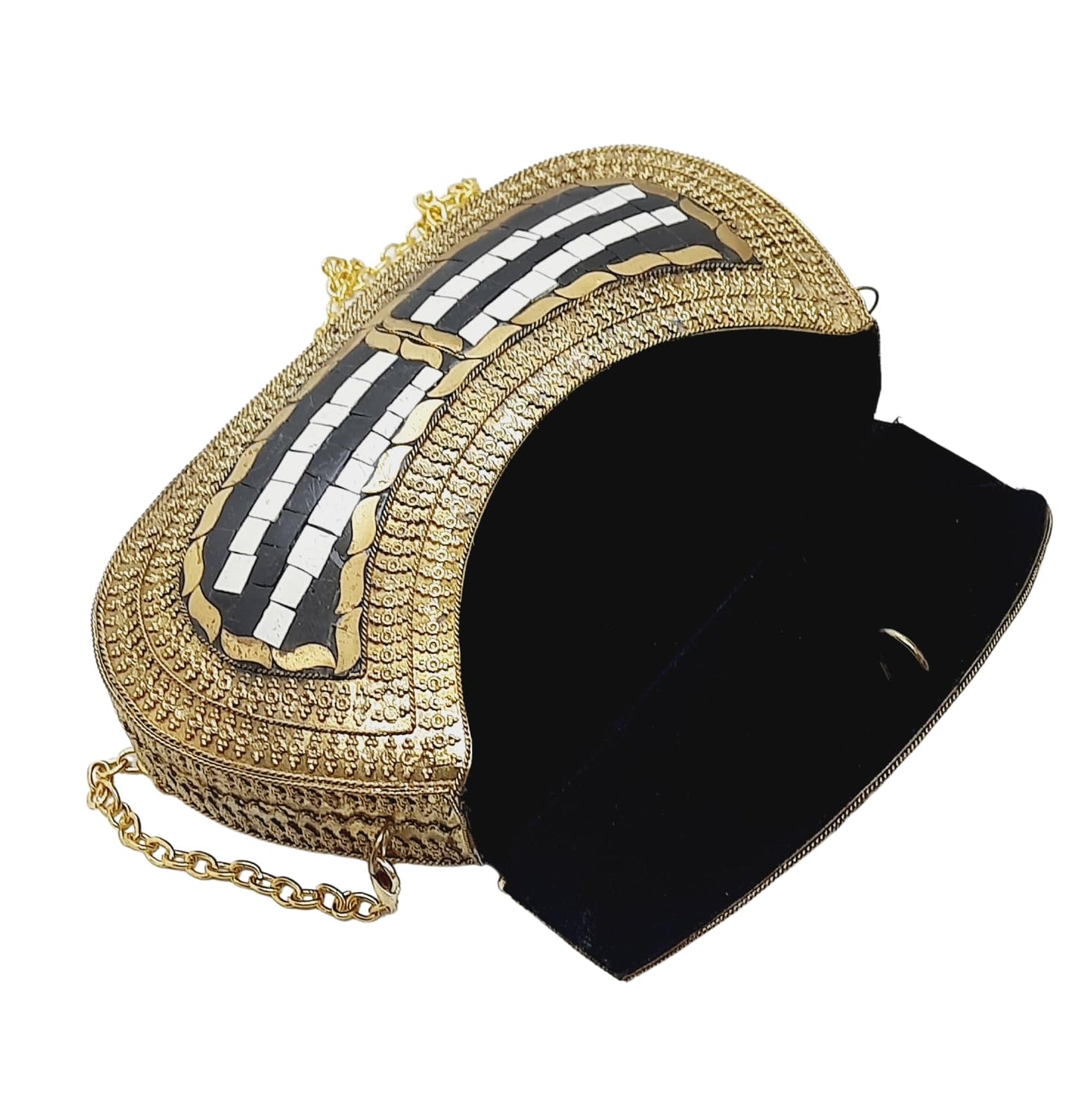 Trend Overseas Handmade Antique Stone Bag Ethnic Clutch - Metal Bag Perfect for Parties, Fits All Cellphone Models