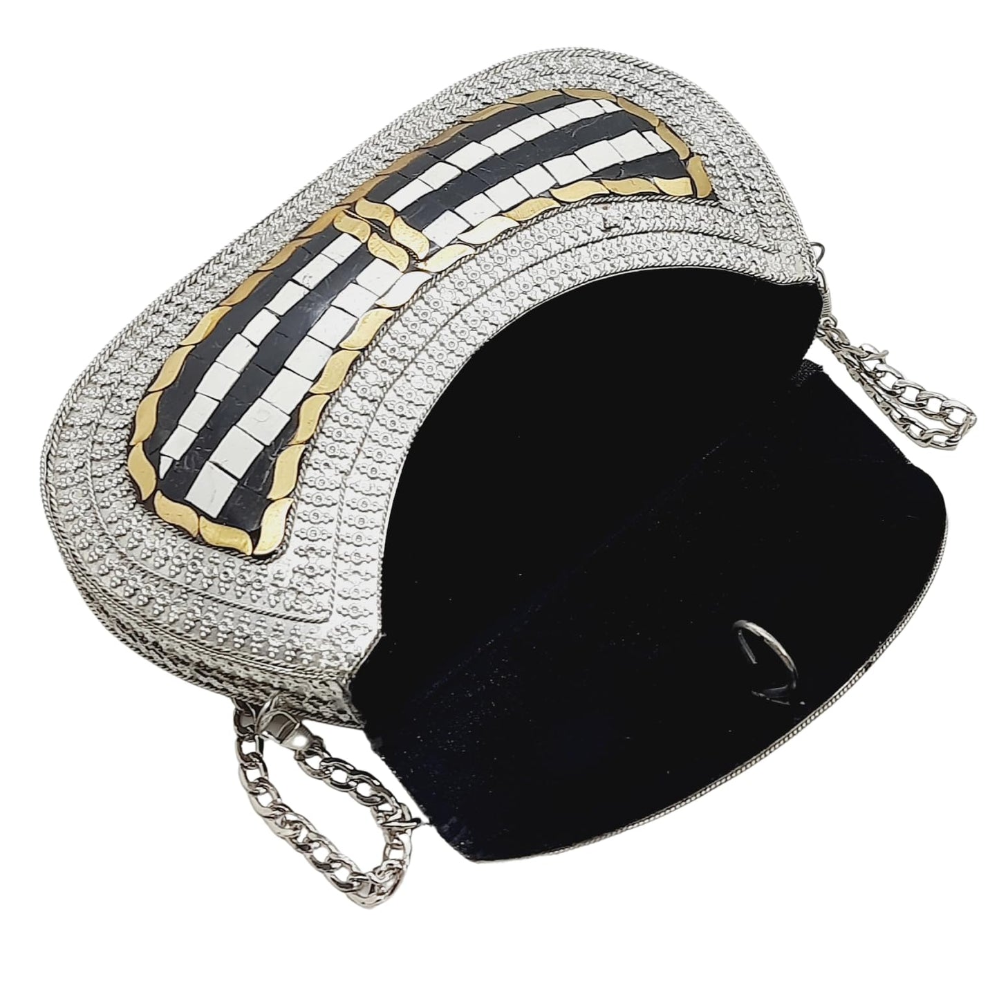 Trend Overseas Handmade Antique Stone Bag Ethnic Clutch - Metal Bag Perfect for Parties, Fits All Cellphone Models