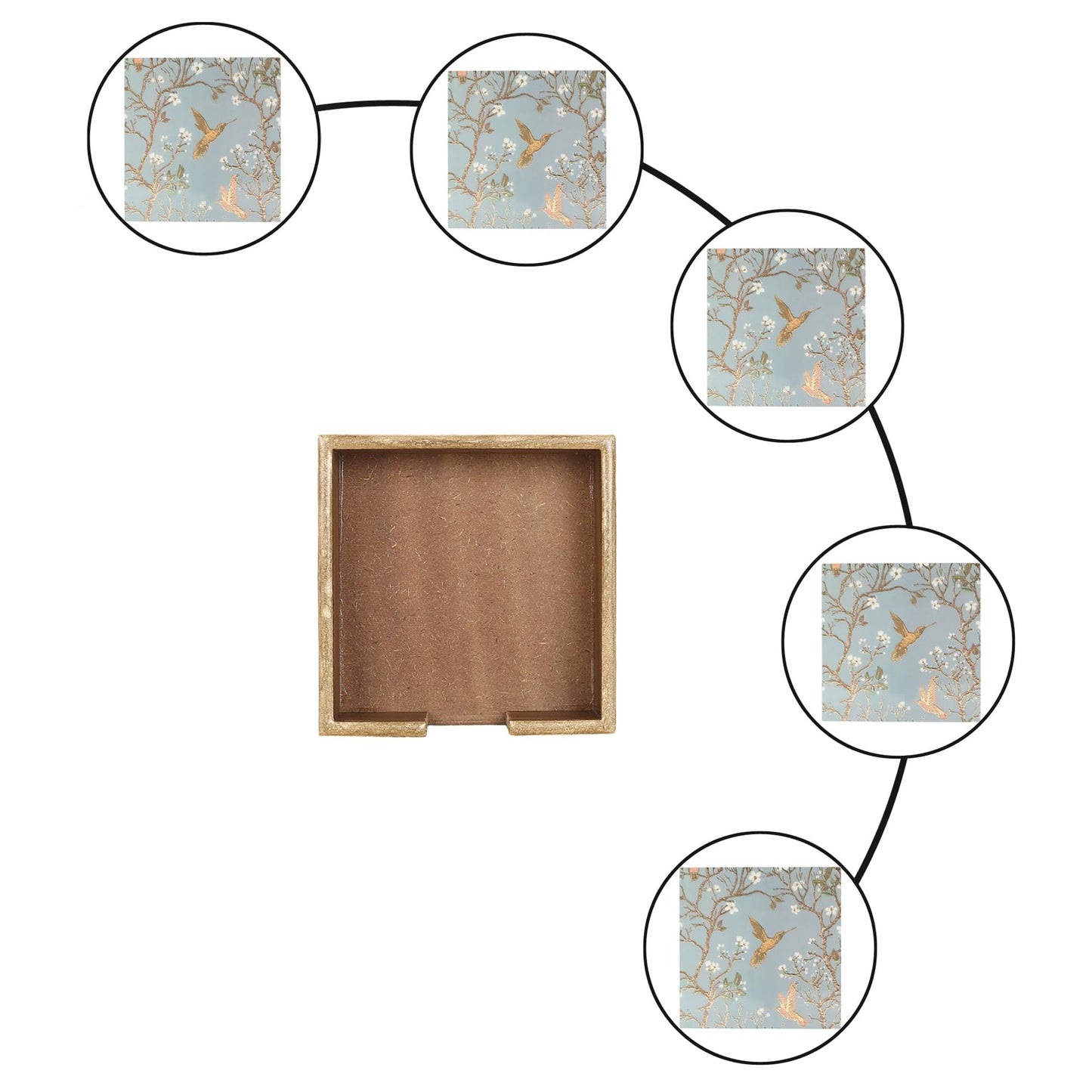 Trend Overseas Drink Coaster Set of 6 - Printed MDF Coasters for Table with Special Enamel Coating and 3D Gold Foil Work for Home and Dining Room Décor