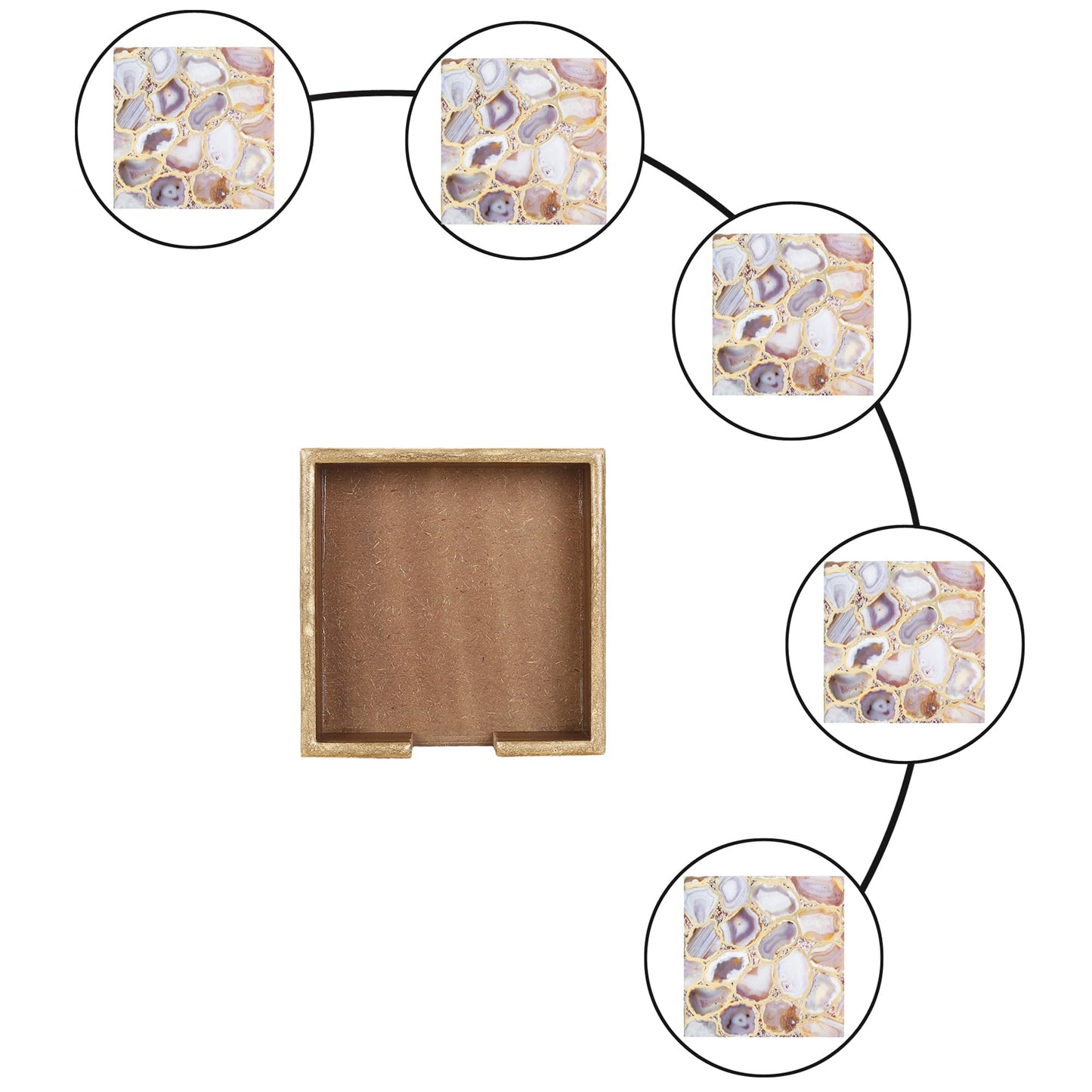Trend Overseas Drink Coaster Set of 6 - Printed MDF Coasters for Table with Special Enamel Coating and 3D Gold Foil Work for Home and Dining Room Décor