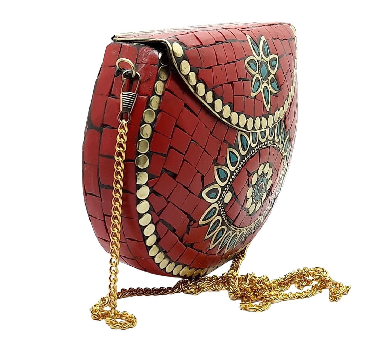 Trend Overseas Ethnic Antique Indian Handmade Mosaic Stone Chip Bag Bridal Clutch