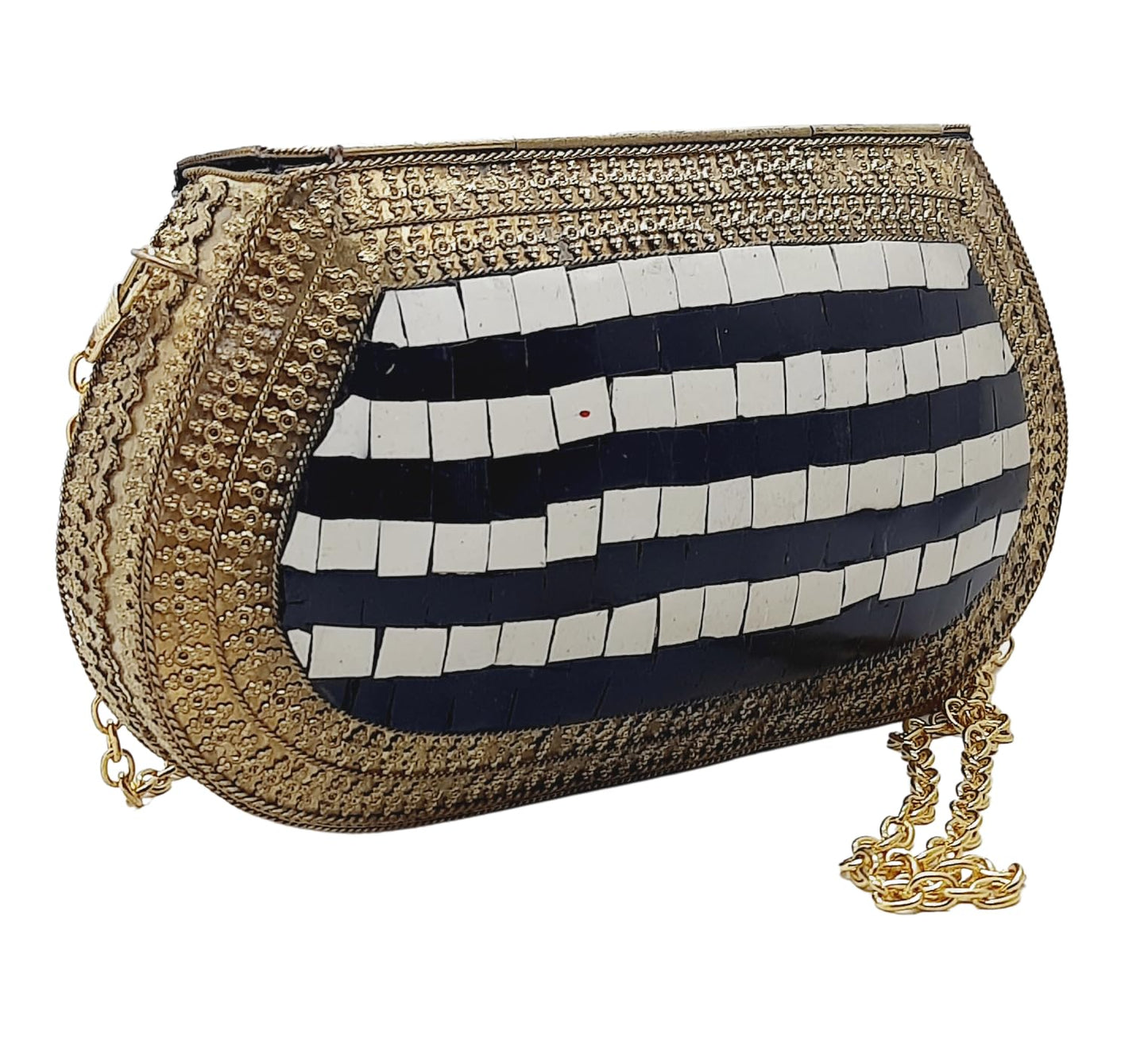 Trend Overseas Handmade Antique Stone Bag Ethnic Clutch - Metal Bag Perfect for Parties, Fits All Cellphone Models