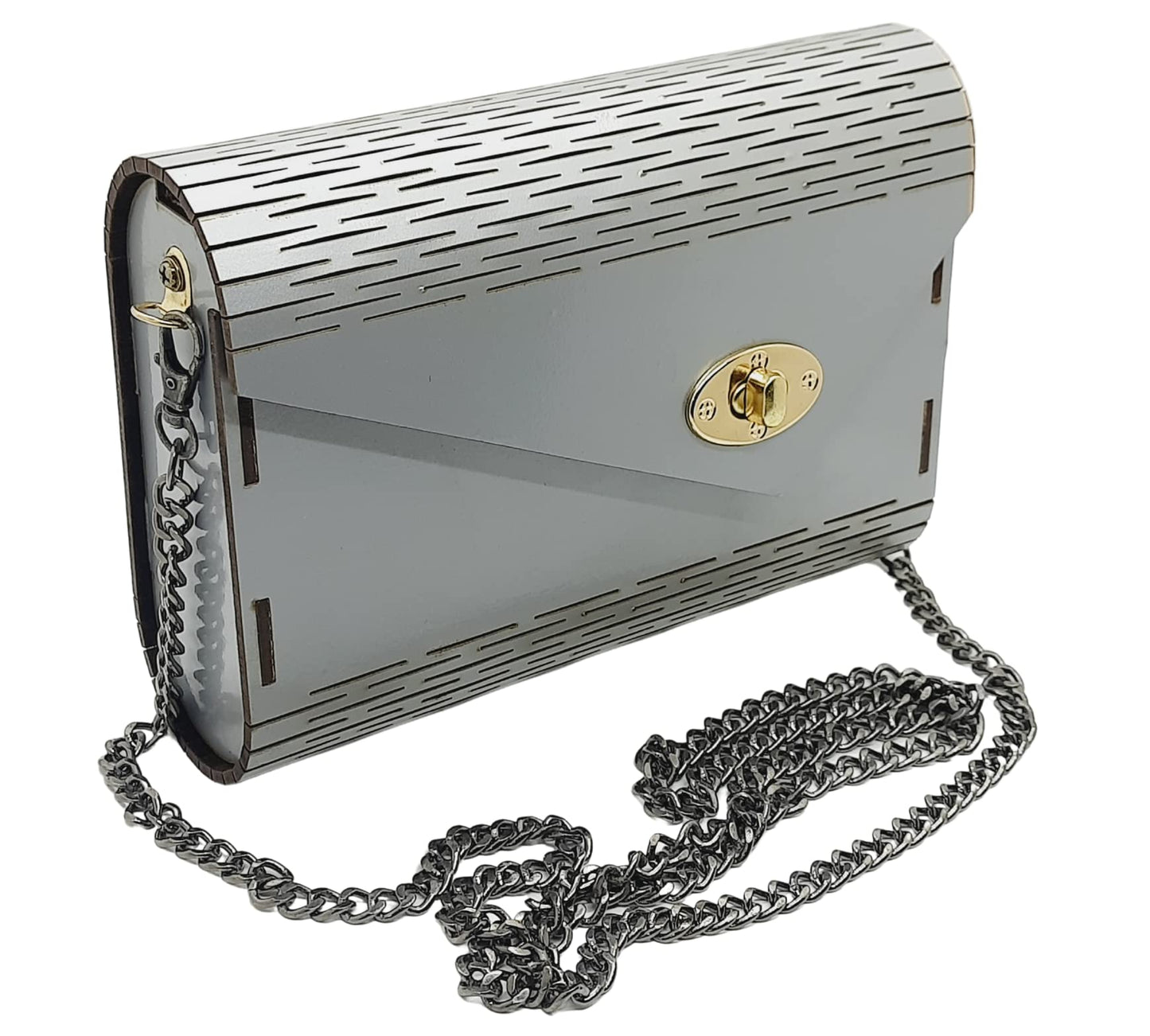 Trend Overseas Women's Clutch Handcrafted Wooden Light Weight Unique Purse Sling Bag (Silver)