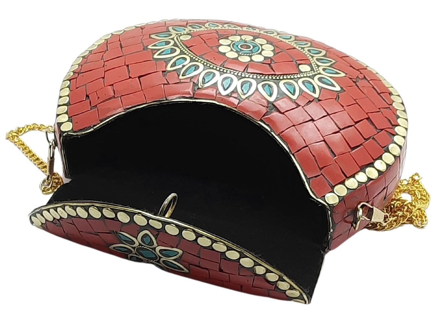 Trend Overseas Ethnic Antique Indian Handmade Mosaic Stone Chip Bag Bridal Clutch