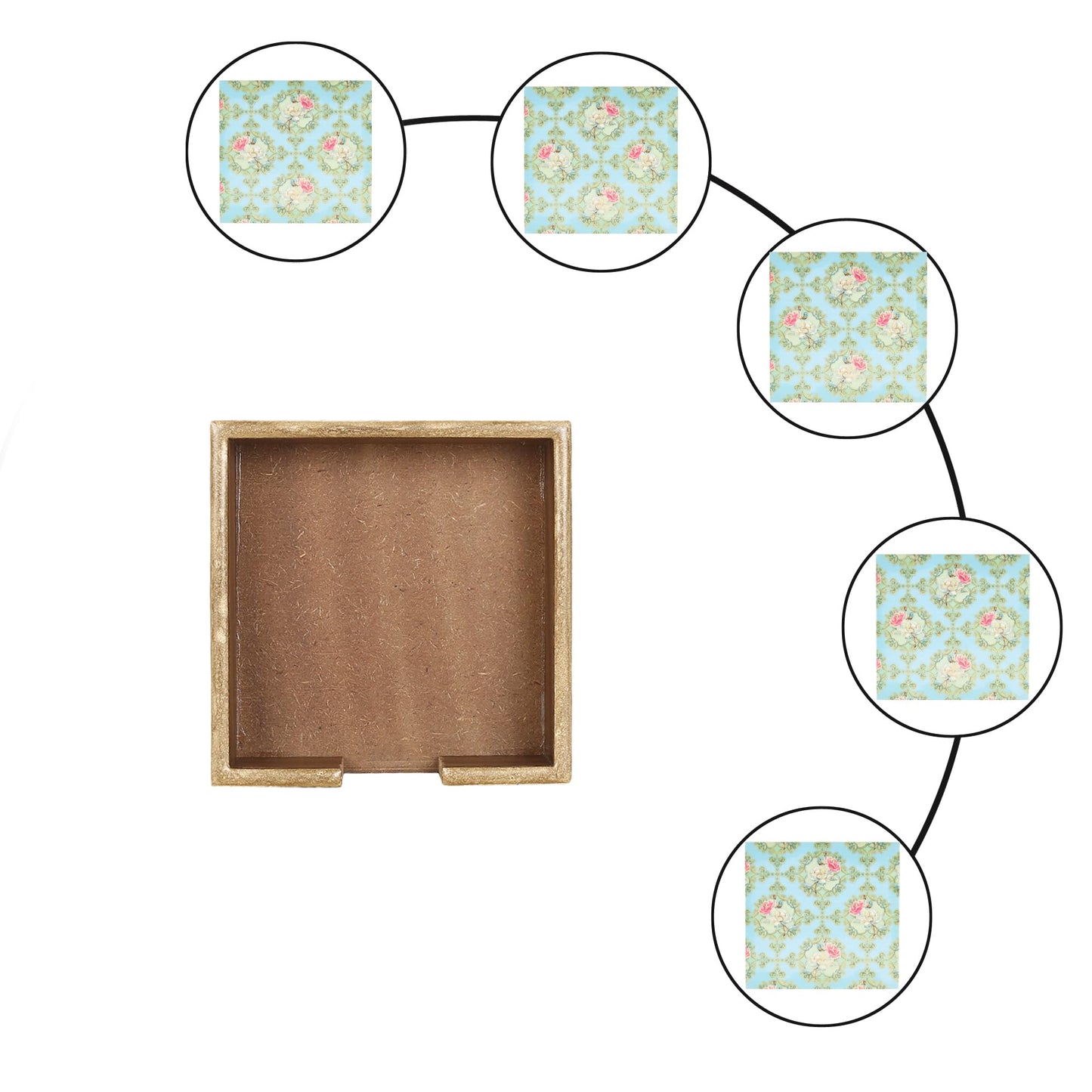 Trend Overseas Drink Coaster Set of 6 - Printed MDF Coasters for Table with Special Enamel Coating and 3D Gold Foil Work for Home and Dining Room Décor