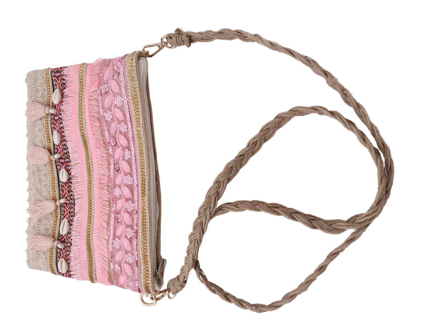 Trend Overseas Multicolor Jute Embroidery pom pom Bridal Bag cross body party sling bag