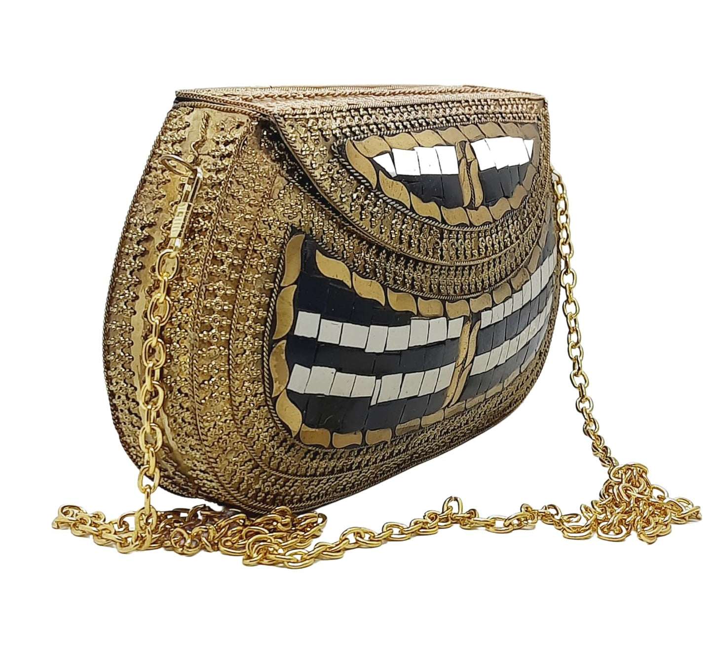 Trend Overseas Handmade Antique Stone Bag Ethnic Clutch - Metal Bag Perfect for Parties, Fits All Cellphone Models