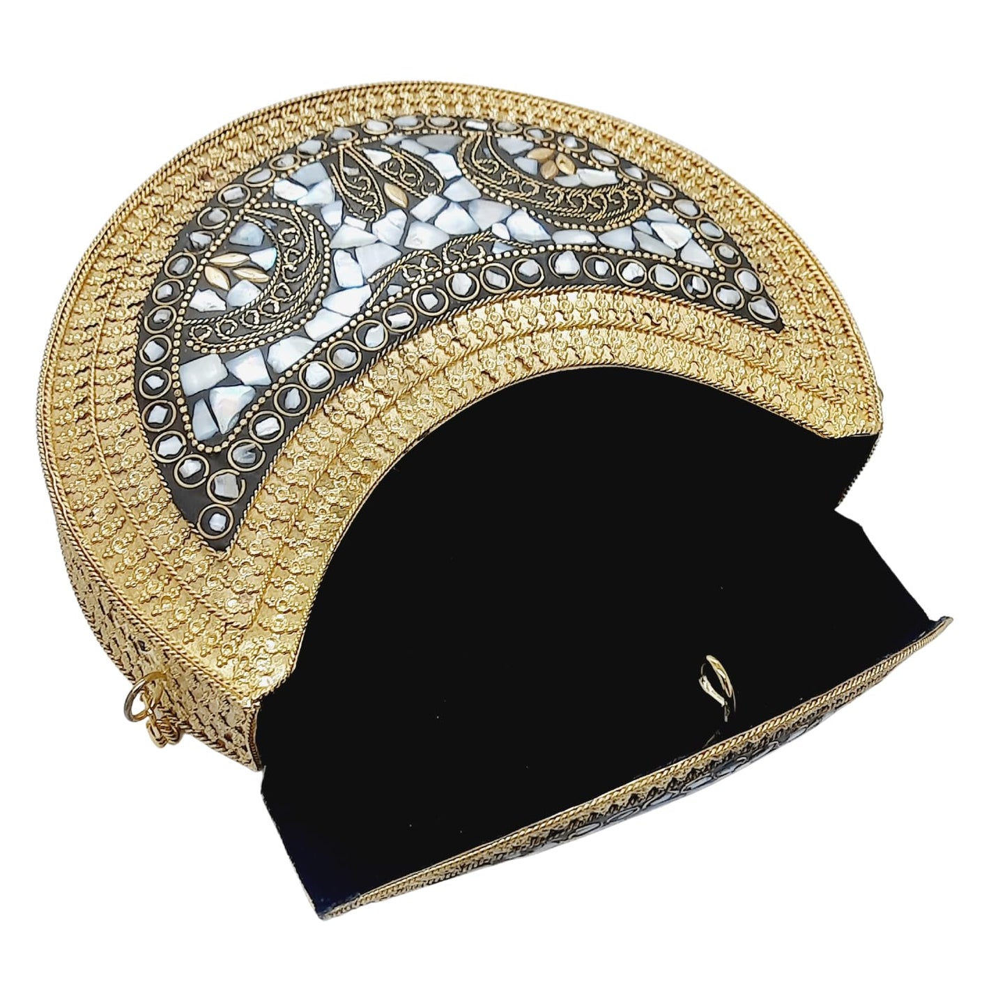 Trend Overseas Golden shell nacre stone bag ethnic clutch indian antique purse mosaic bag metal bag