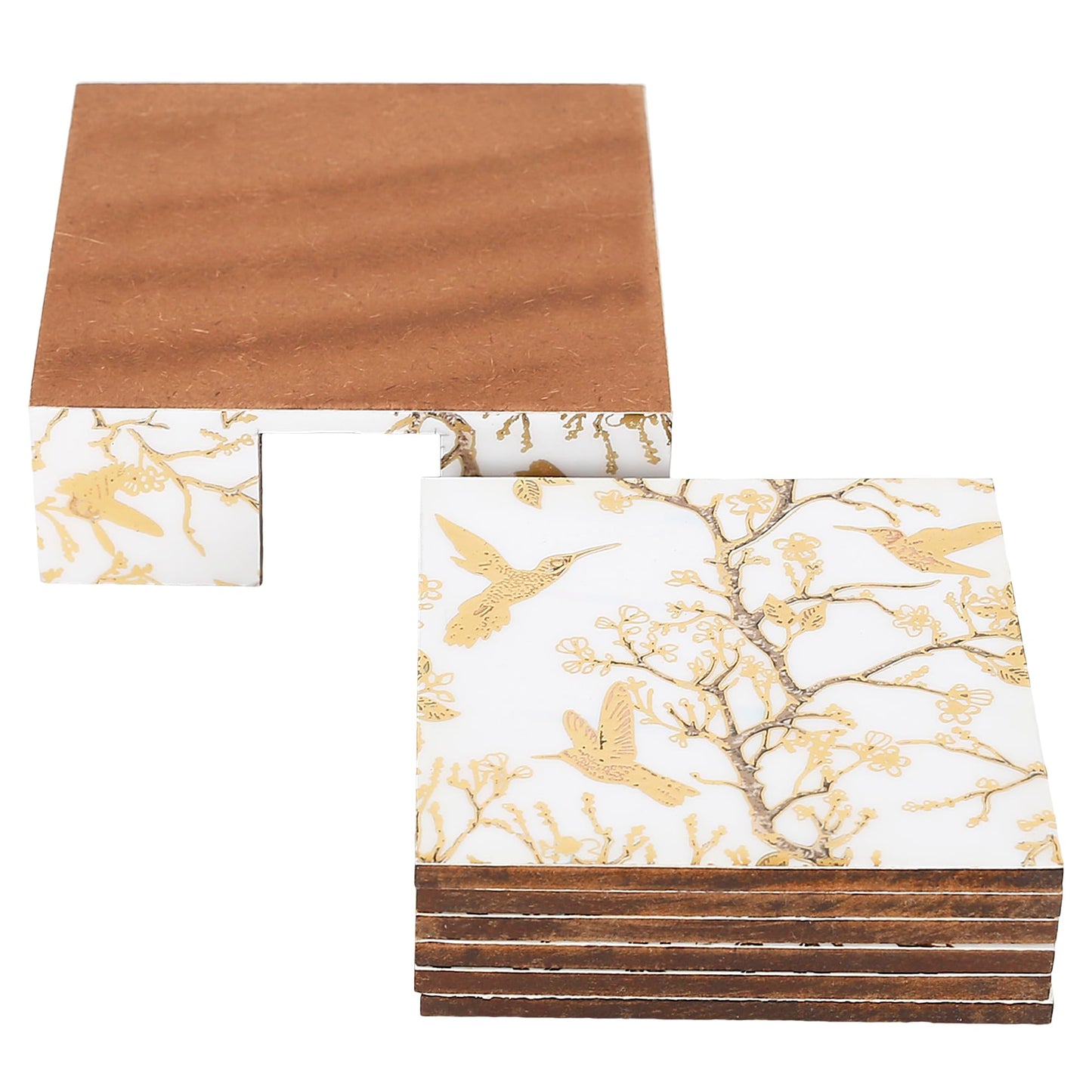 Trend Overseas Drink Coaster Set of 6 - Printed MDF Coasters for Table with Special Enamel Coating and 3D Gold Foil Work for Home and Dining Room Décor