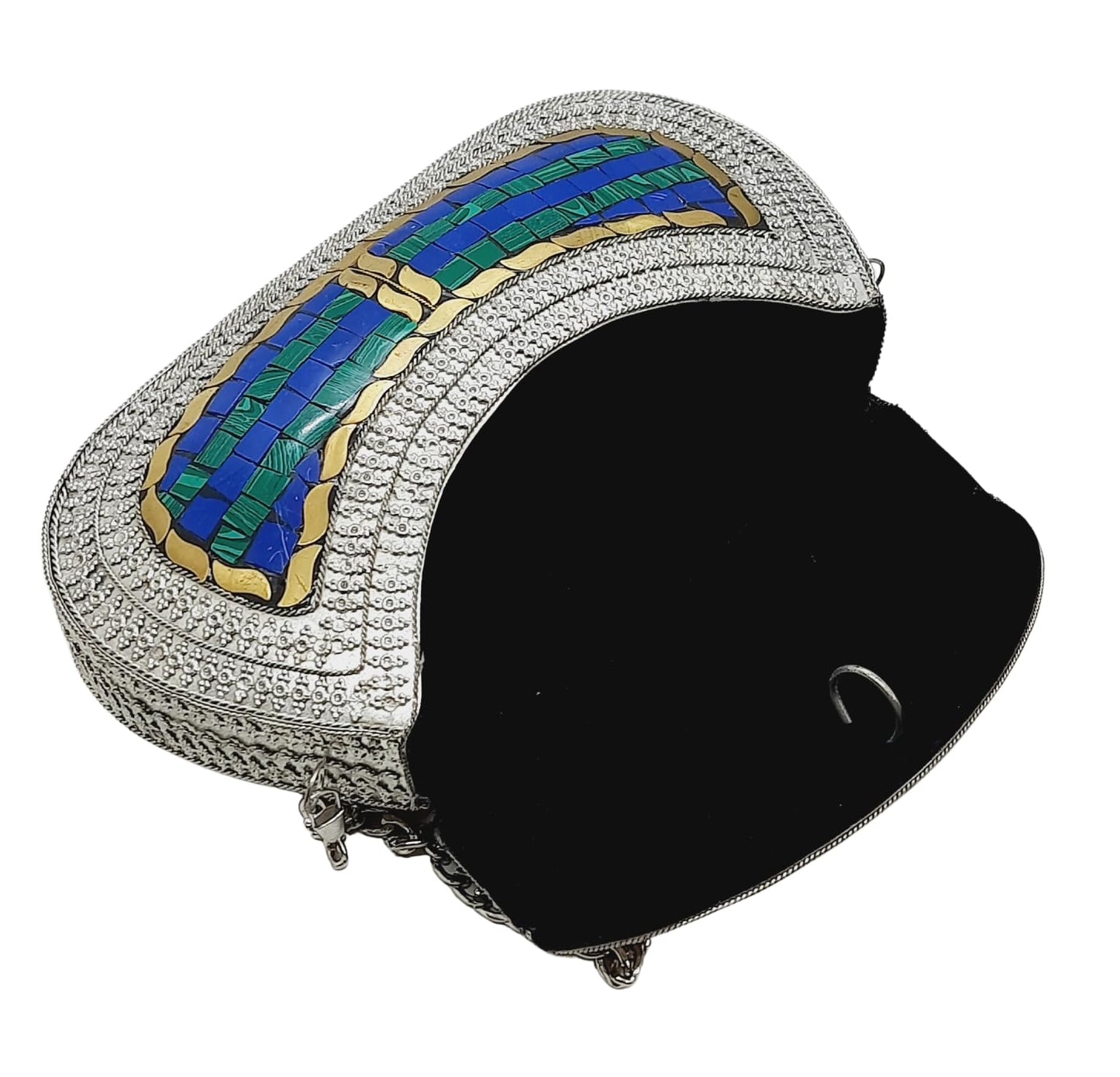 Trend Overseas Handmade Antique Stone Bag Ethnic Clutch - Metal Bag Perfect for Parties, Fits All Cellphone Models