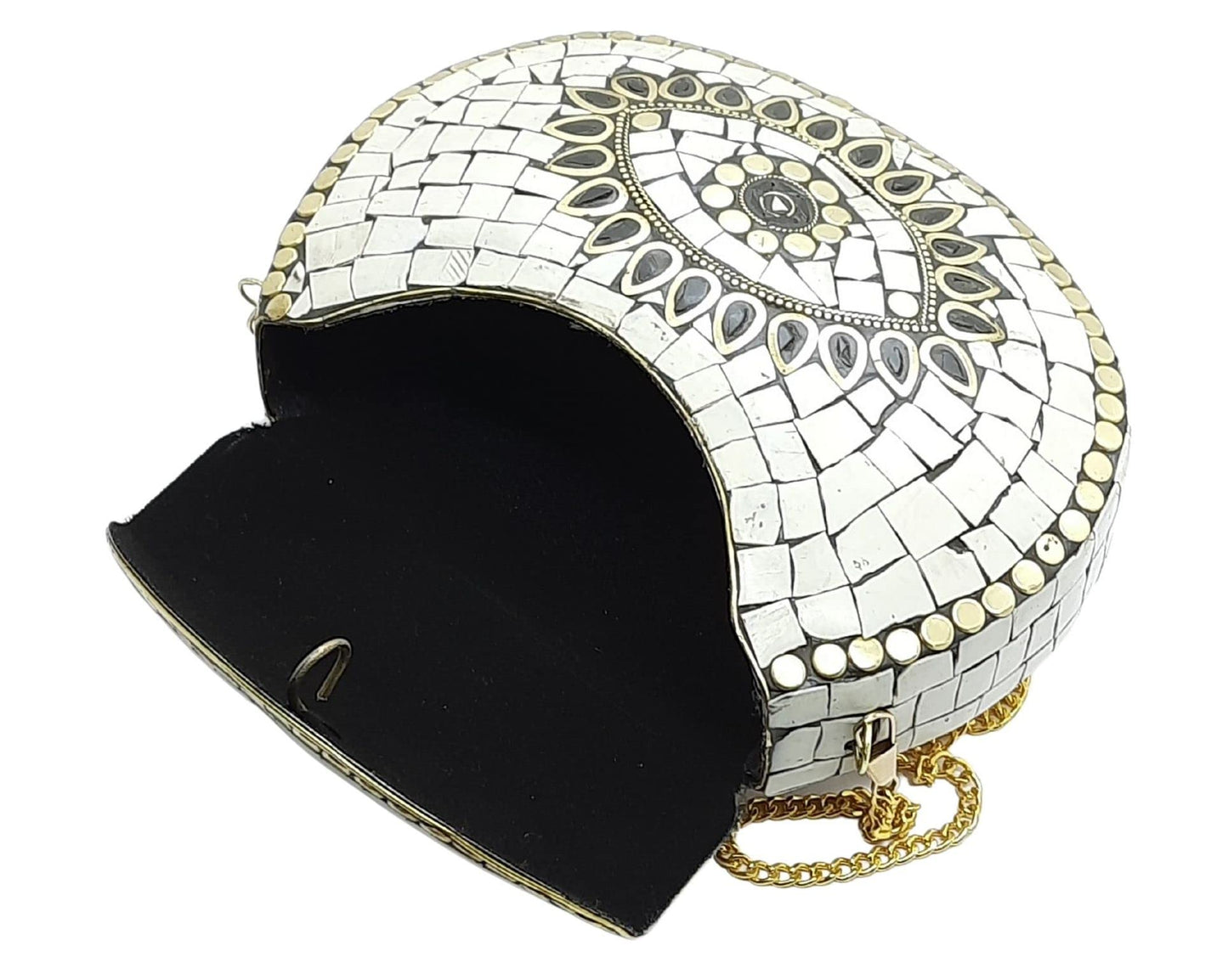 Trend Overseas Ethnic Antique Indian Handmade Mosaic Stone Chip Bag Bridal Clutch