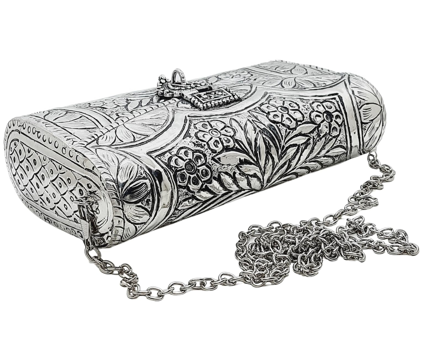 Trend Overseas Women Bridal Silver Gold Metal clutches Ethnic Handmade Brass Purse Metal party Bag Antique Hand Carving Purse