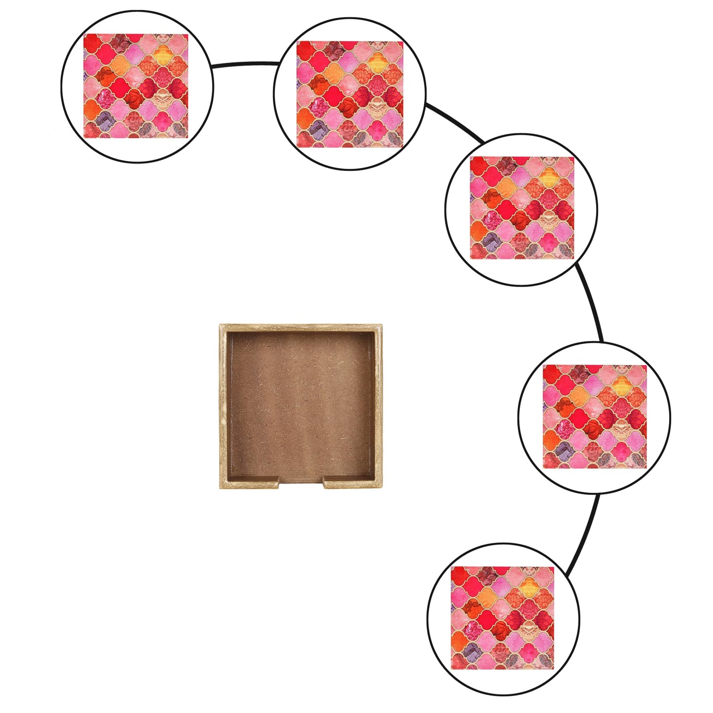 Trend Overseas Drink Coaster Set of 6 - Printed MDF Coasters for Table with Special Enamel Coating and 3D Gold Foil Work for Home and Dining Room Décor