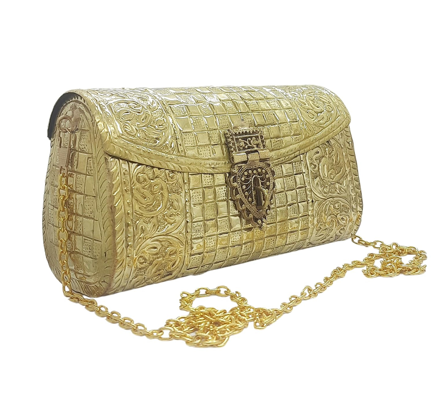 Trend Overseas Women Bridal Silver Gold Metal clutches Ethnic Handmade Brass Purse Metal party Bag Antique Hand Carving Purse