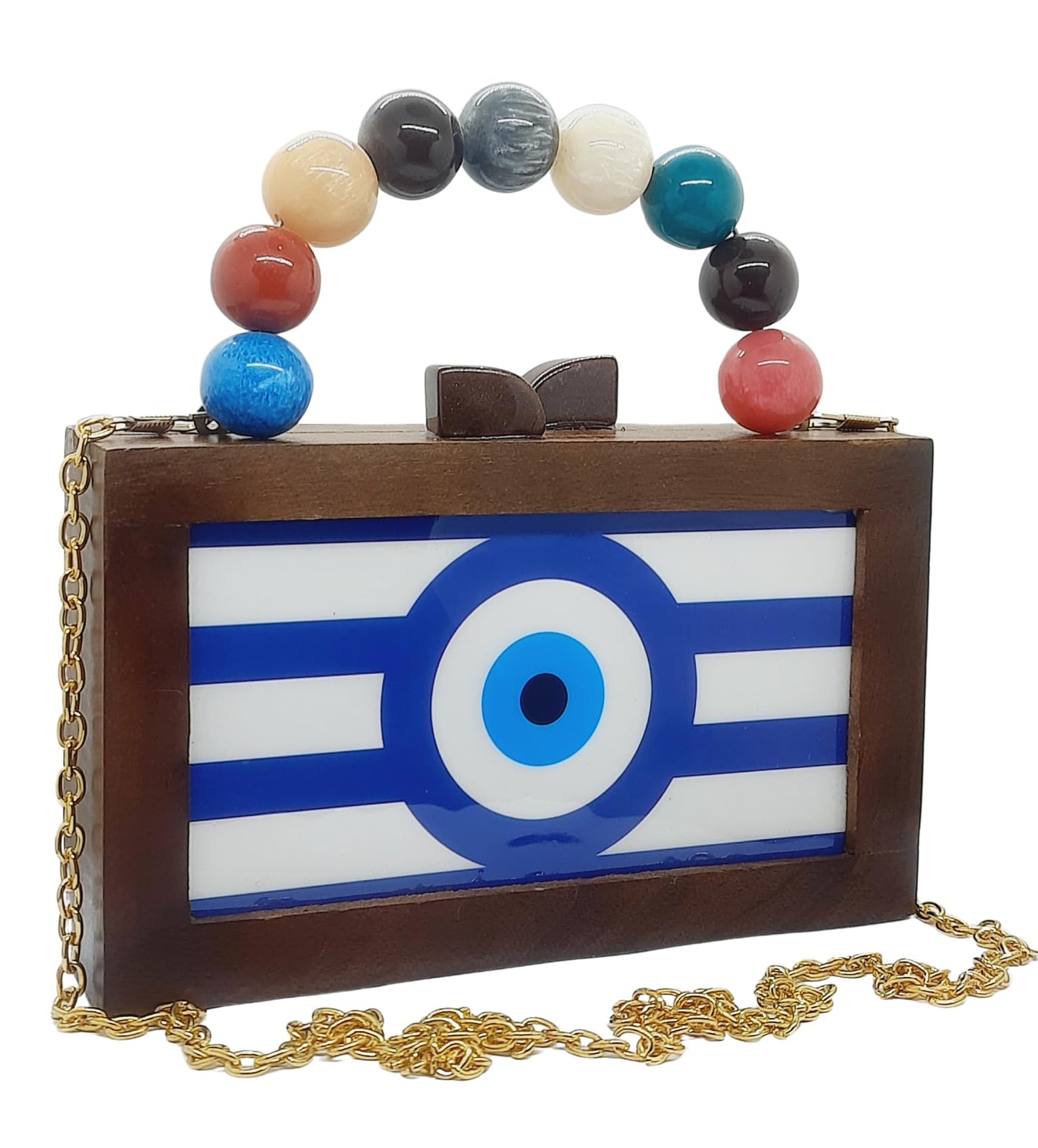 Trend Overseas Women's Wooden Printed Rectangle Ethnic Clutch Bag/Bridal Purse/Handle Clutch