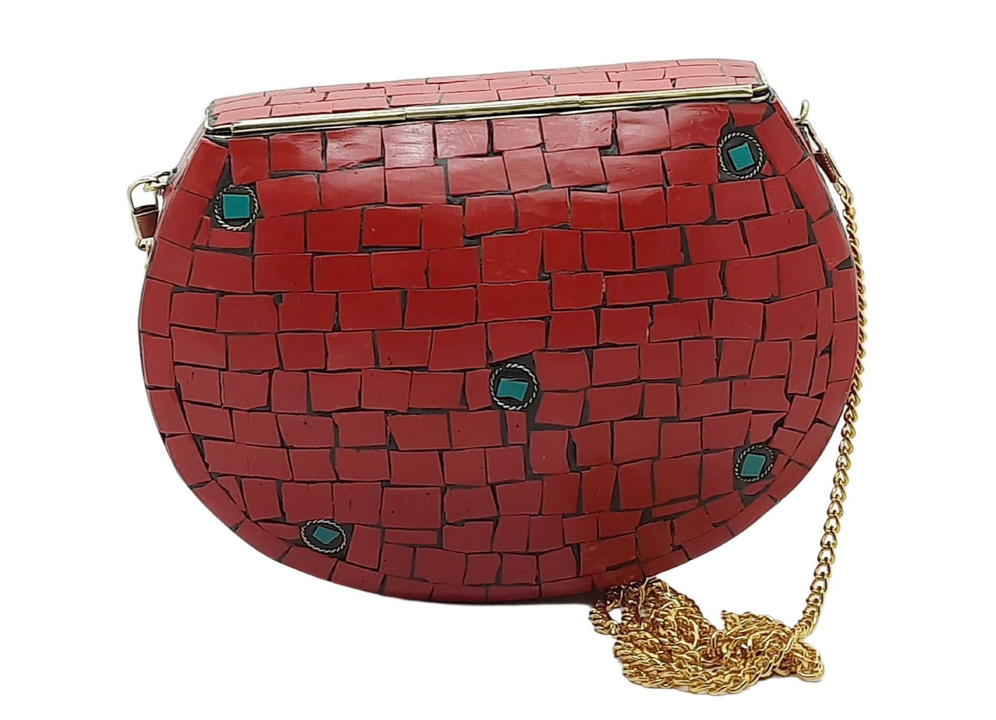 Trend Overseas Ethnic Antique Indian Handmade Mosaic Stone Chip Bag Bridal Clutch
