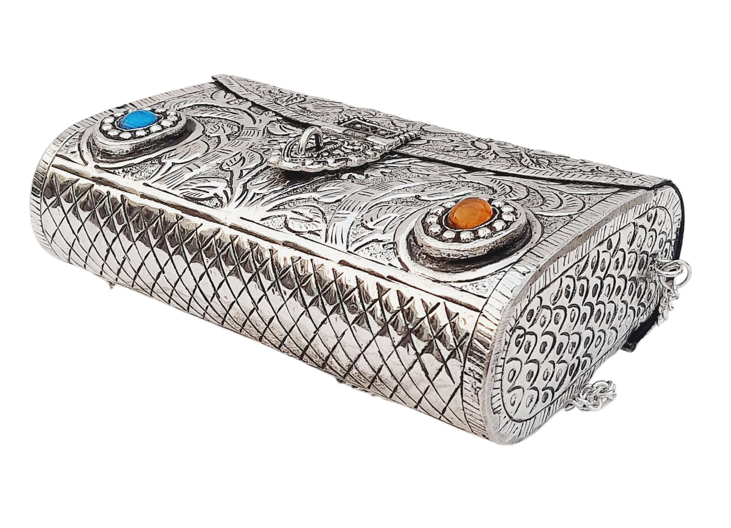 Trend Overseas Ethnic Women Silver Brass Metal Bridal bag Handle Clutch Sling Bag