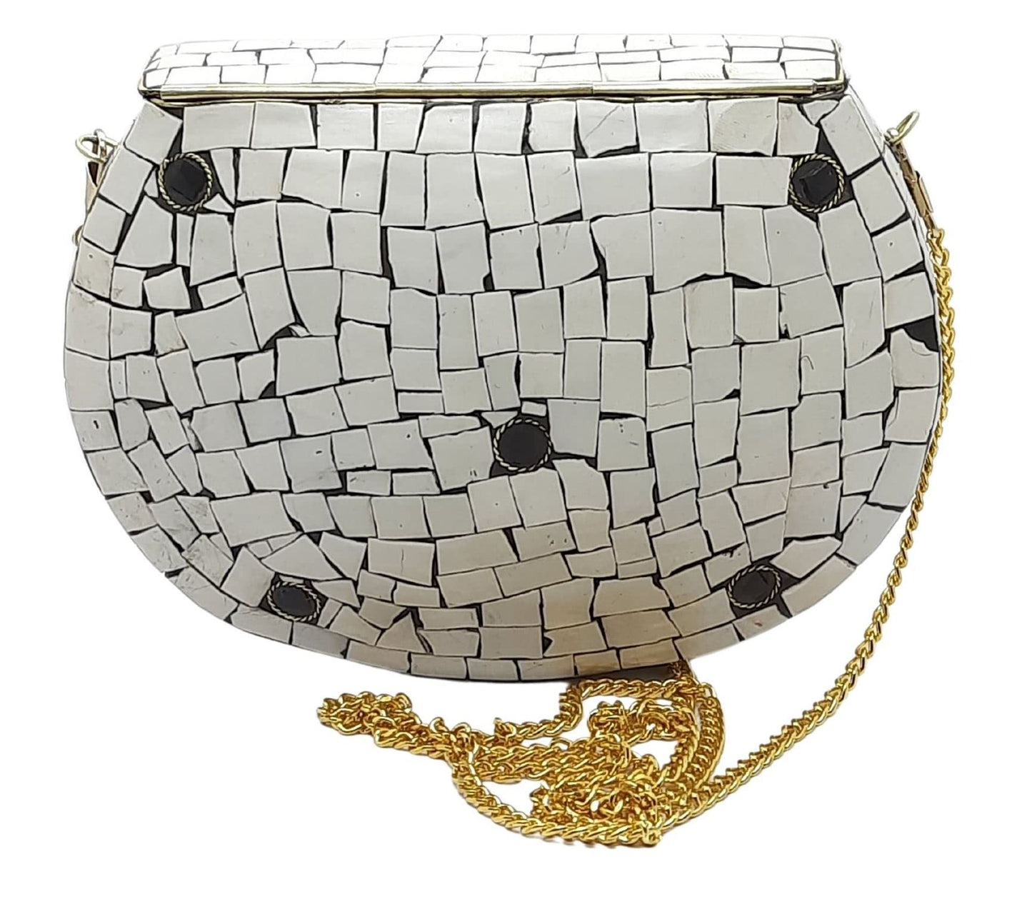 Trend Overseas Ethnic Antique Indian Handmade Mosaic Stone Chip Bag Bridal Clutch