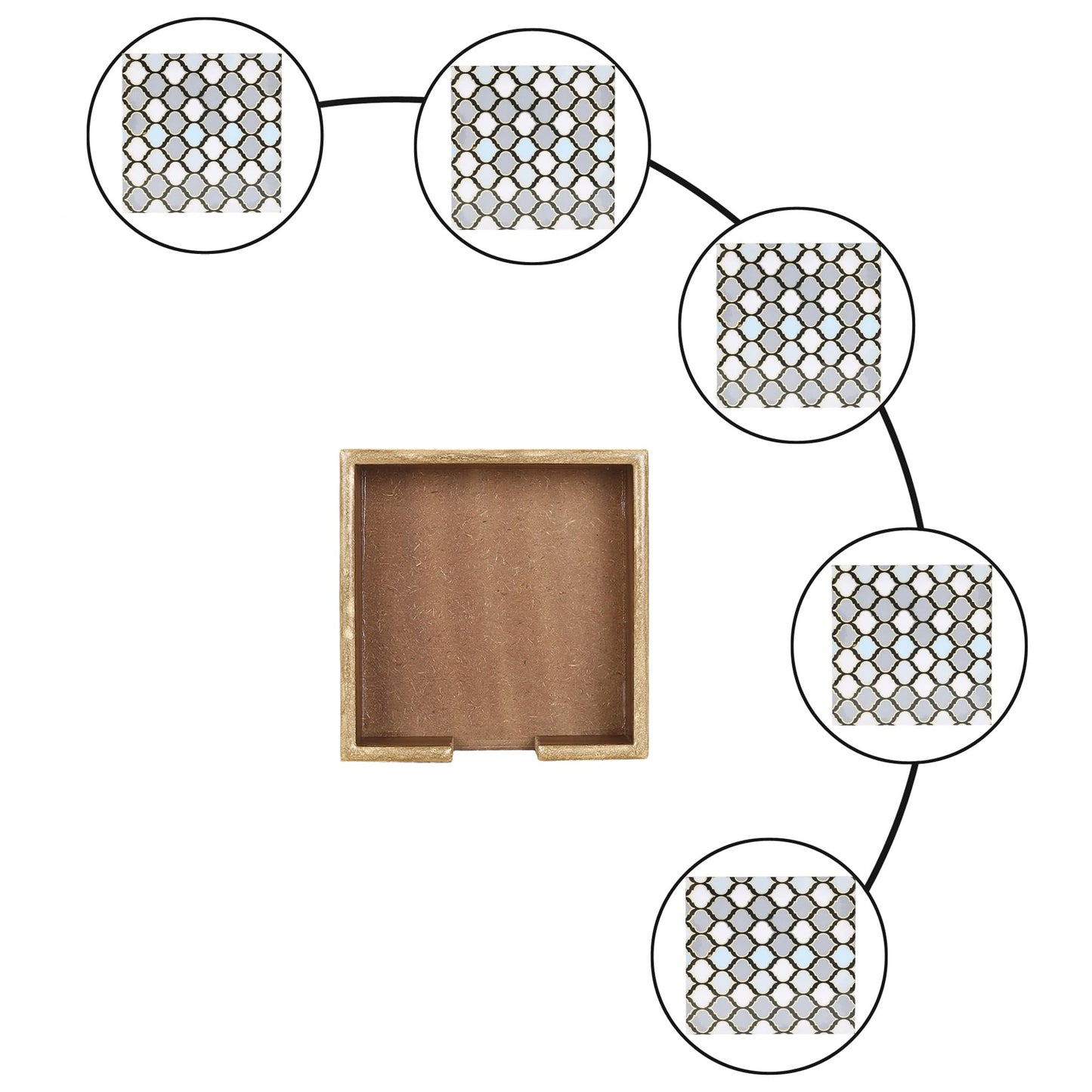 Trend Overseas Drink Coaster Set of 6 - Printed MDF Coasters for Table with Special Enamel Coating and 3D Gold Foil Work for Home and Dining Room Décor