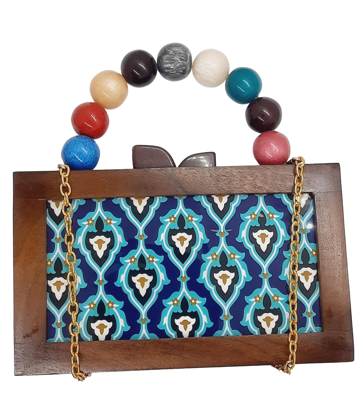 Trend Overseas Women's Wooden Printed Rectangle Ethnic Clutch Bag/Bridal Purse/Handle Clutch