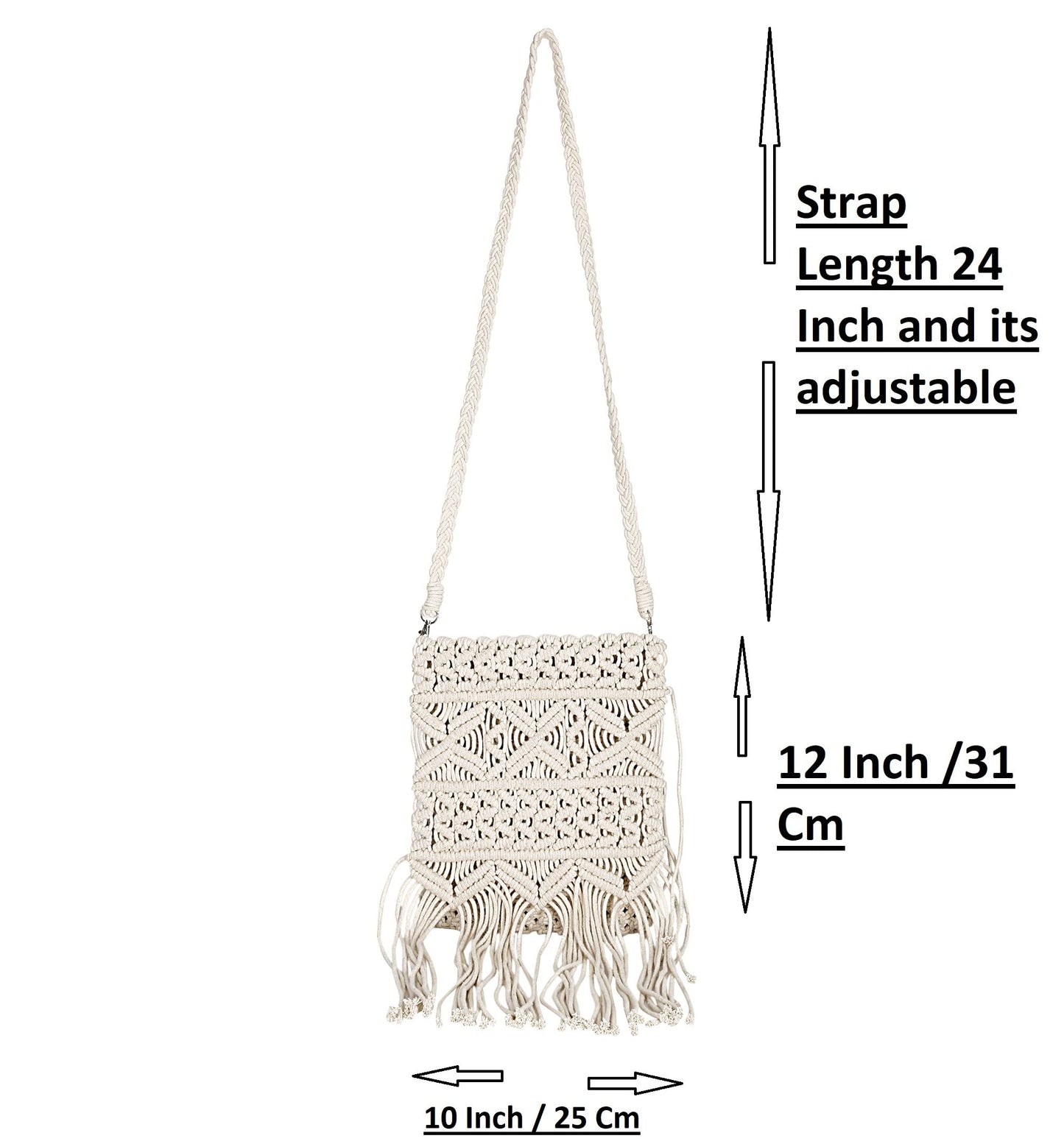 Trend Overseas Women/Girl Handwoven Crochet Macrame Cotton rope Ivory (Off-White) Sling/Clutch Handbag