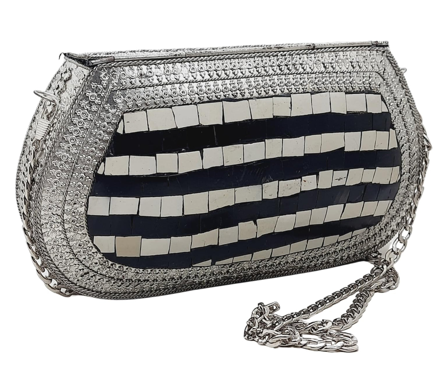 Trend Overseas Handmade Antique Stone Bag Ethnic Clutch - Metal Bag Perfect for Parties, Fits All Cellphone Models