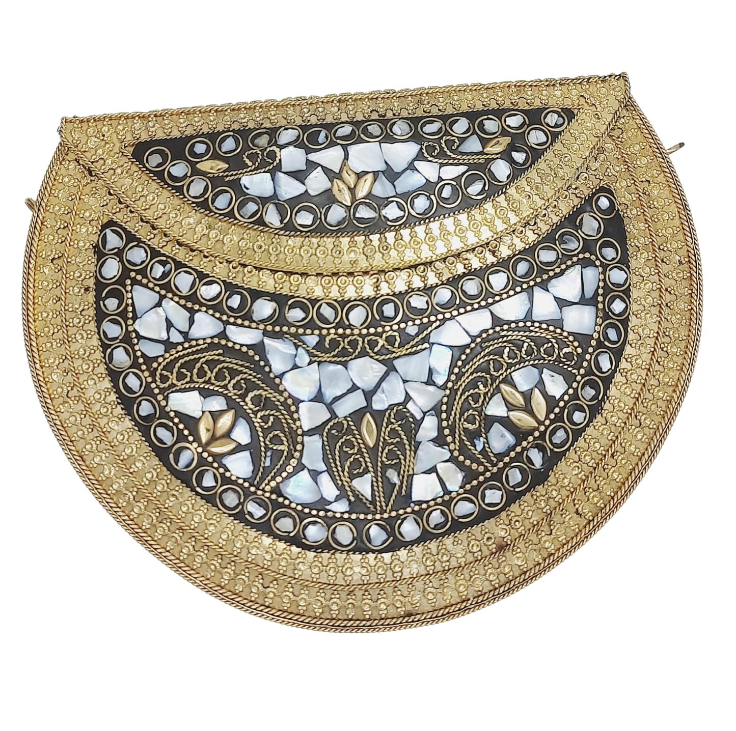 Trend Overseas Golden shell nacre stone bag ethnic clutch indian antique purse mosaic bag metal bag