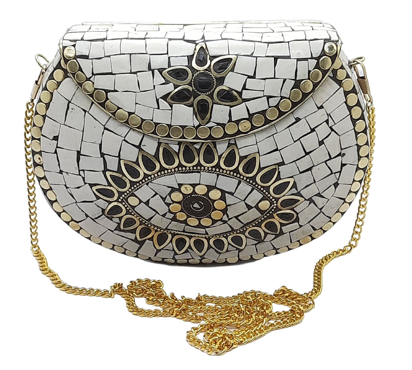 Trend Overseas Ethnic Antique Indian Handmade Mosaic Stone Chip Bag Bridal Clutch
