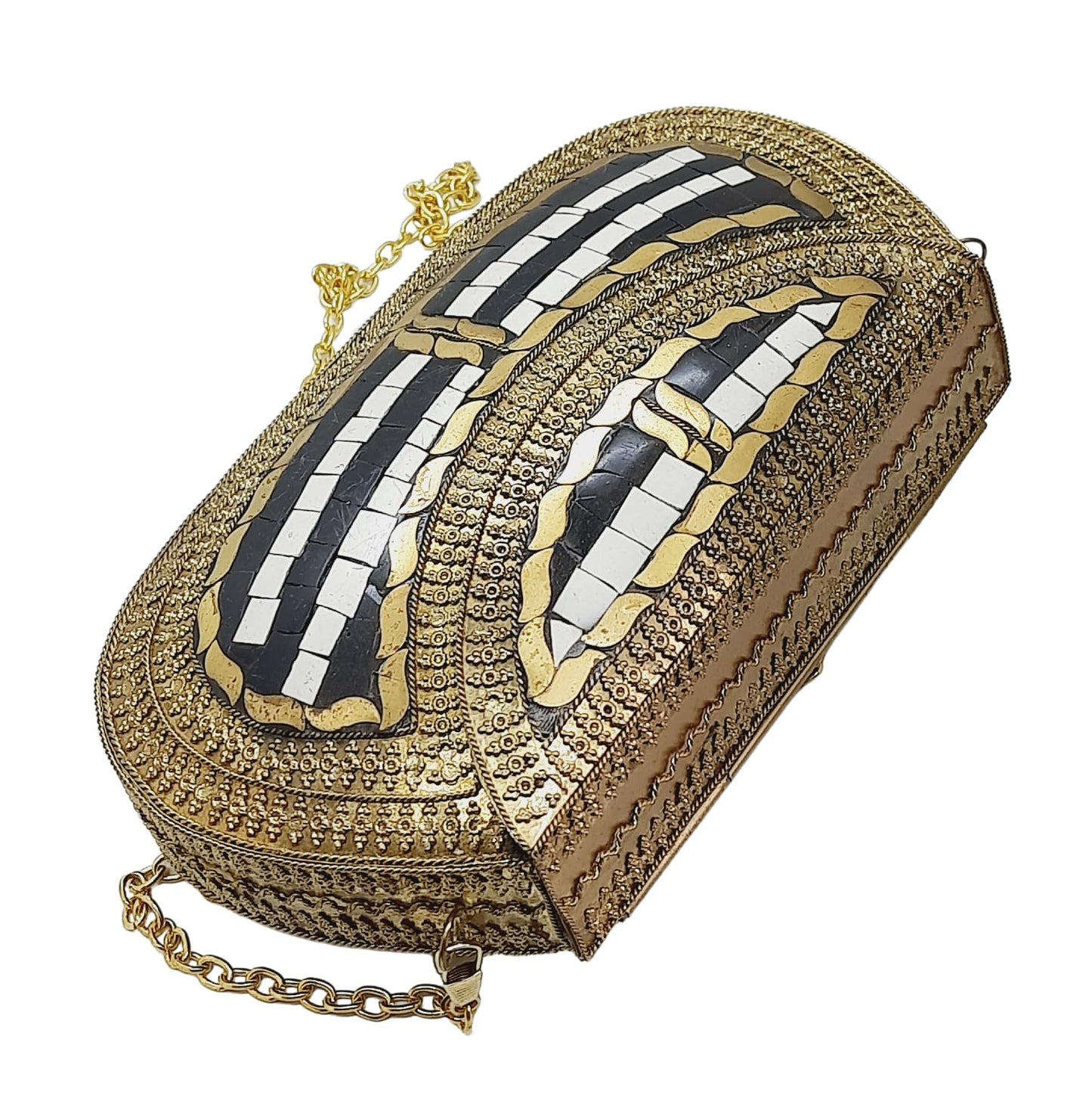 Trend Overseas Handmade Antique Stone Bag Ethnic Clutch - Metal Bag Perfect for Parties, Fits All Cellphone Models