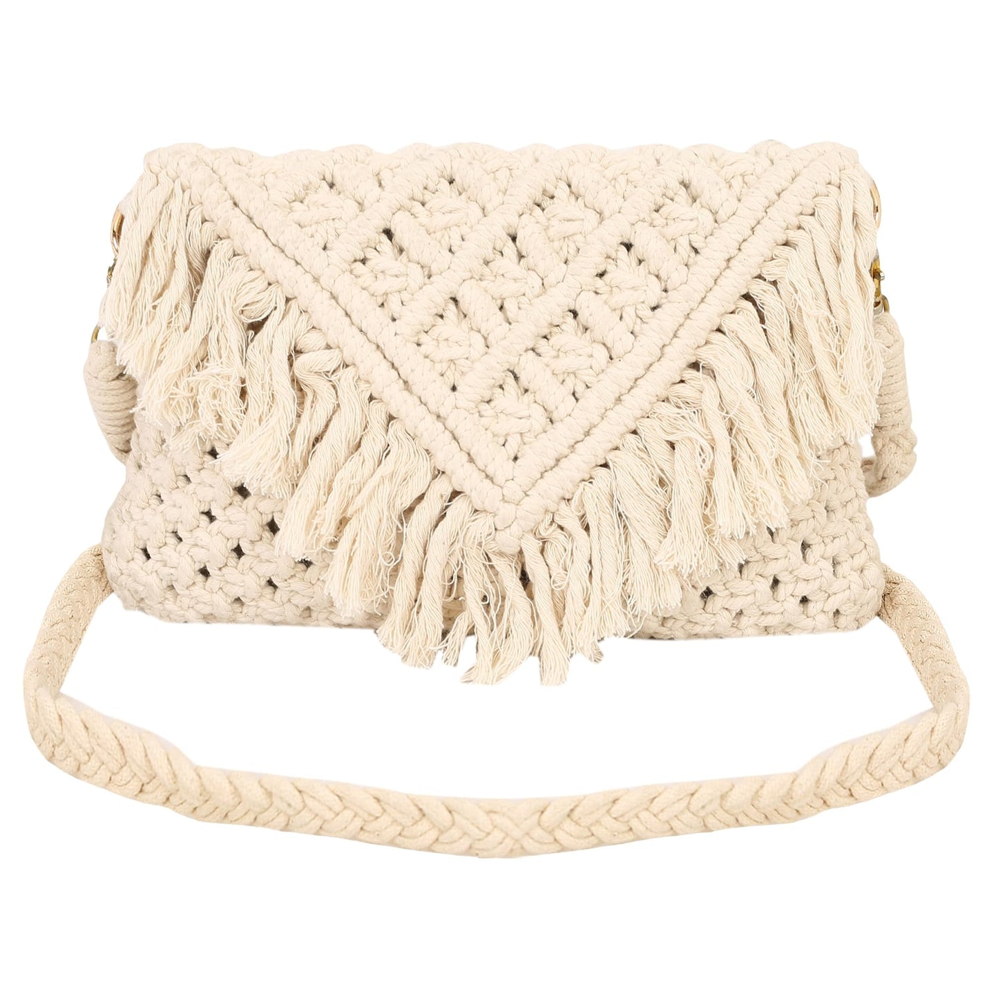 Trend Overseas Handwoven Ivory (Off-White) Crochet Craft Macrame Bag Multi-Purpose Summer Tote Handbag