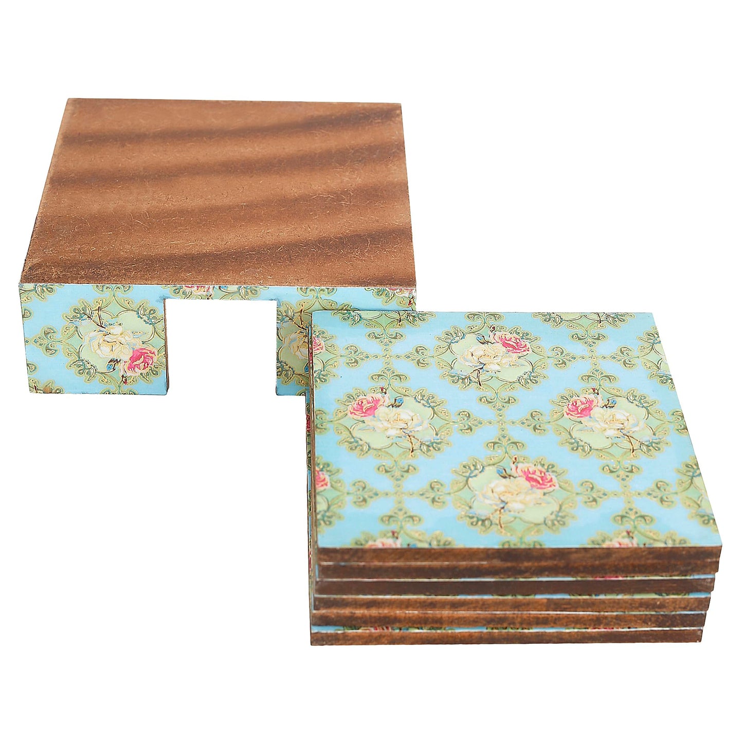 Trend Overseas Drink Coaster Set of 6 - Printed MDF Coasters for Table with Special Enamel Coating and 3D Gold Foil Work for Home and Dining Room Décor