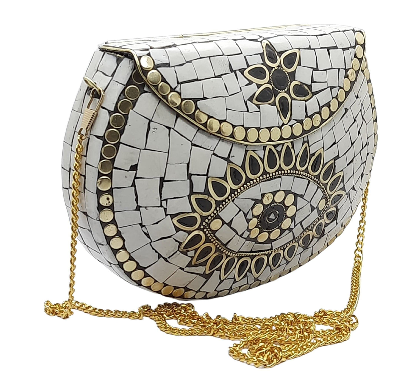 Trend Overseas Ethnic Antique Indian Handmade Mosaic Stone Chip Bag Bridal Clutch